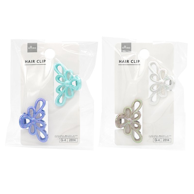 髮夾/鏤空花朵 極光色 2入