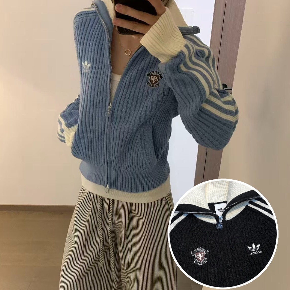 Adidas 企領雙拉鍊羊毛針織拉鍊冷衫