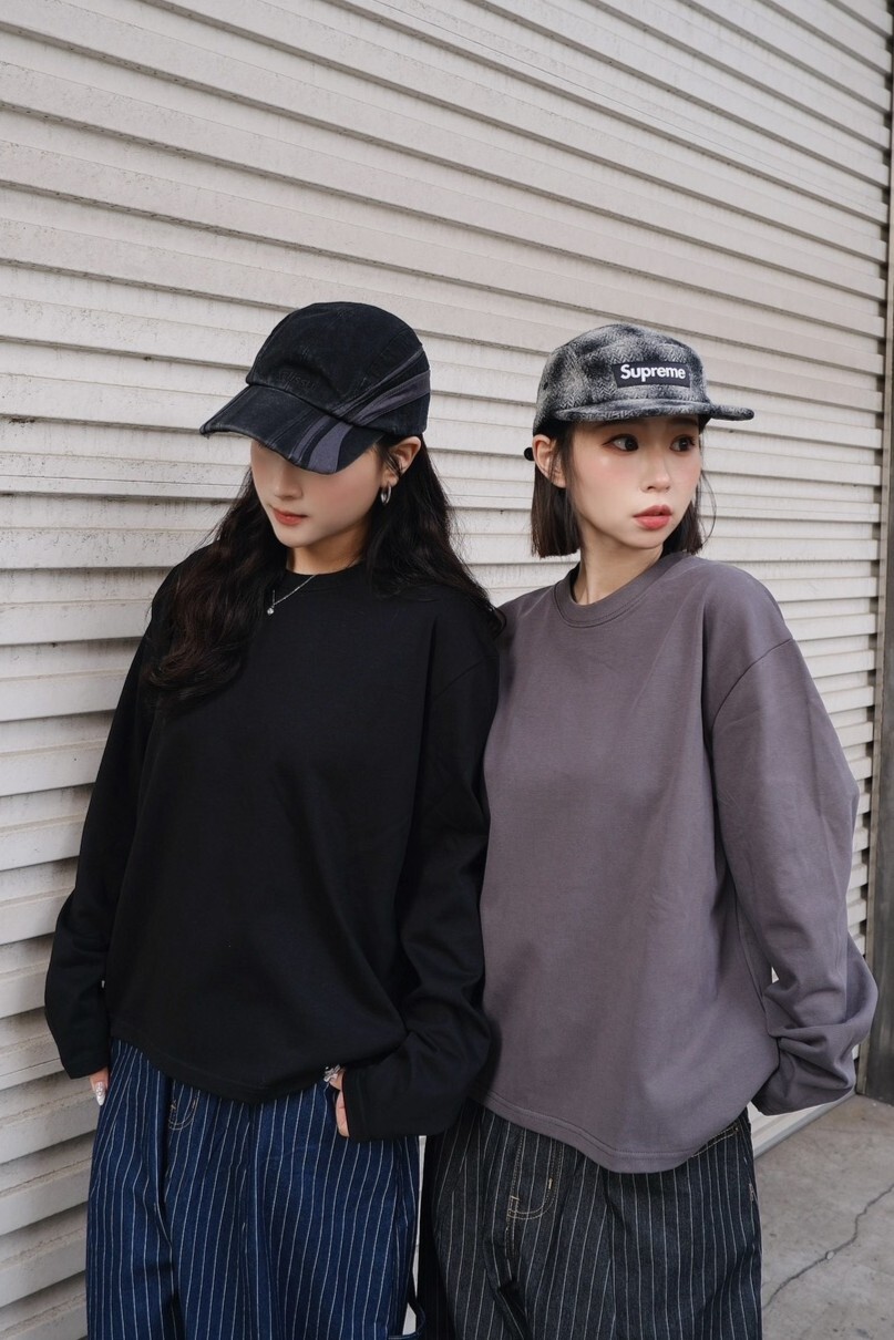 素面短版厚磅長袖