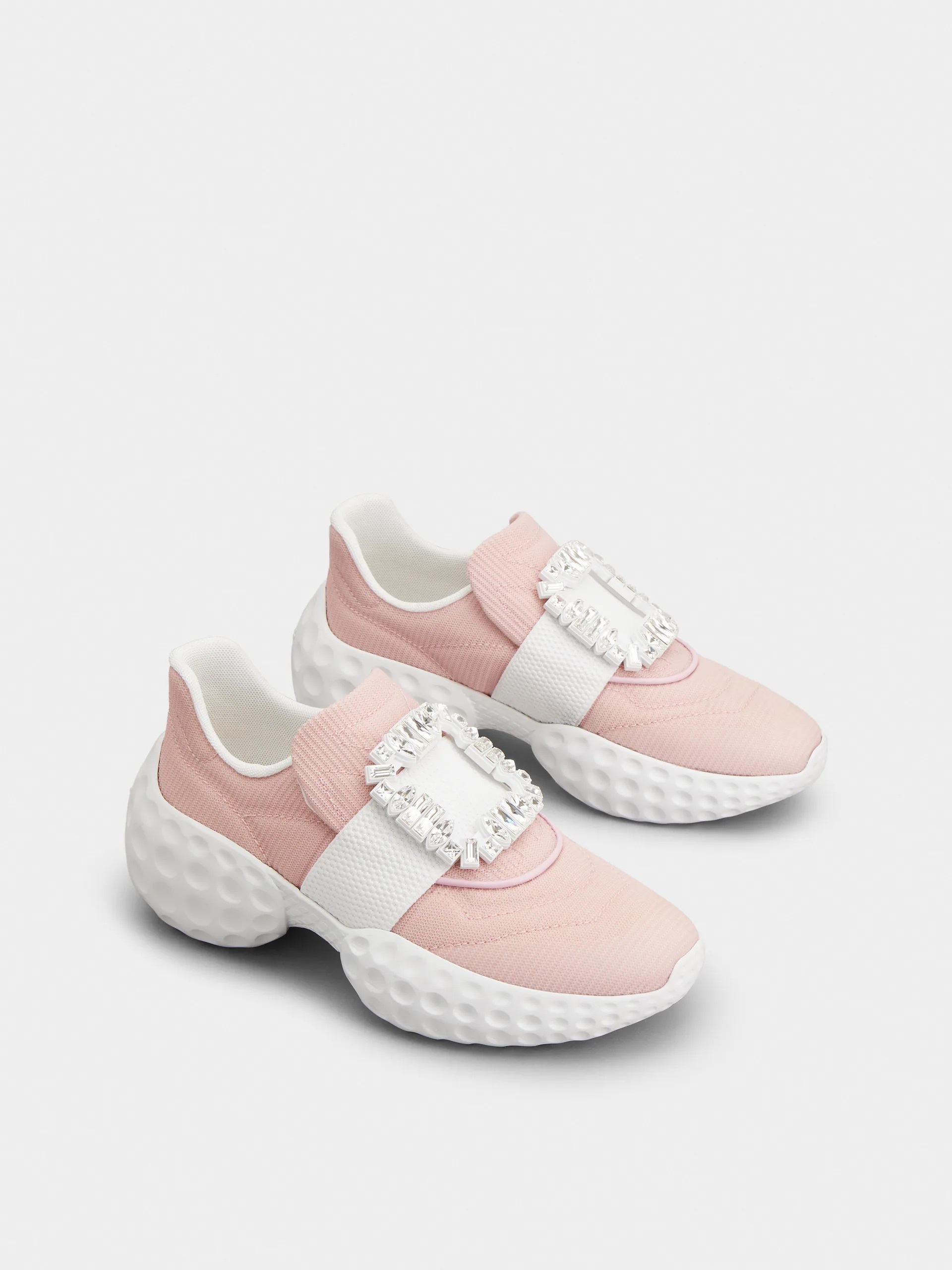 Roger Vivier RV Viv Run moon Light Strass Buckle Sneakers in Fabrics blue pink