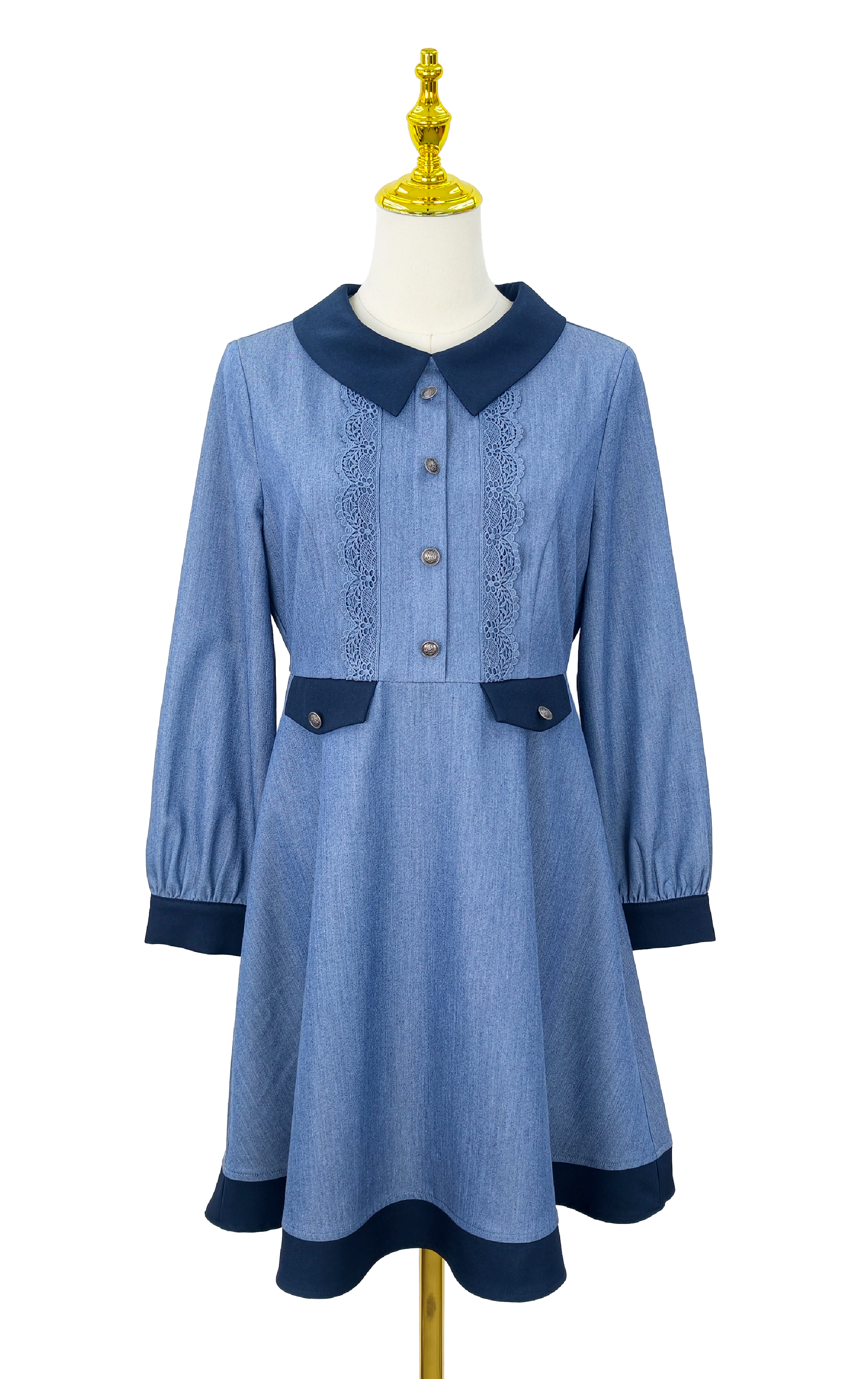 撞色排鈕連身裙 OP0602