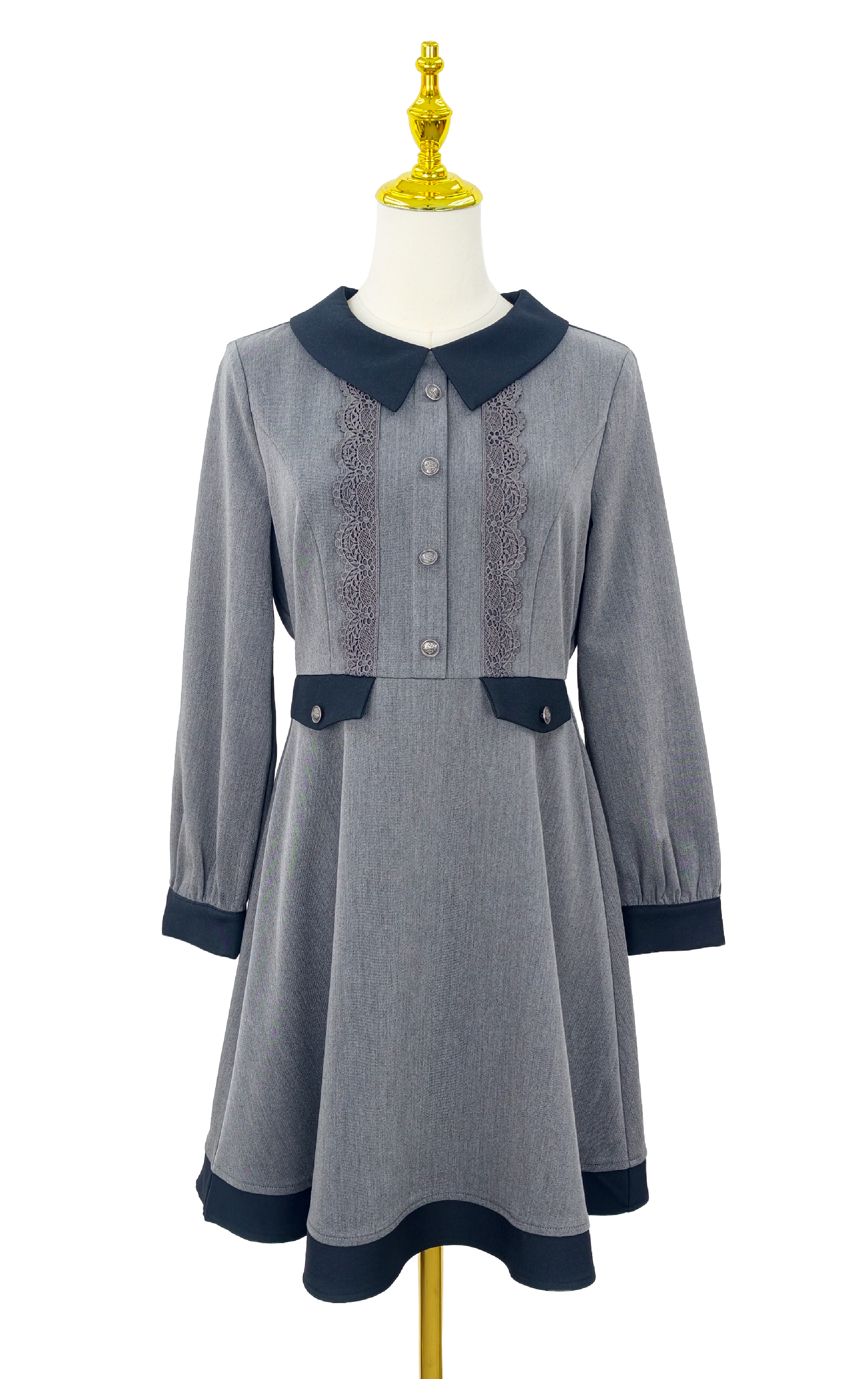 撞色排鈕連身裙 OP0602