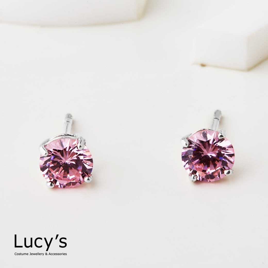 925純銀 四爪圓鑽-0.6CM 耳環 (二色) (30547/65565)