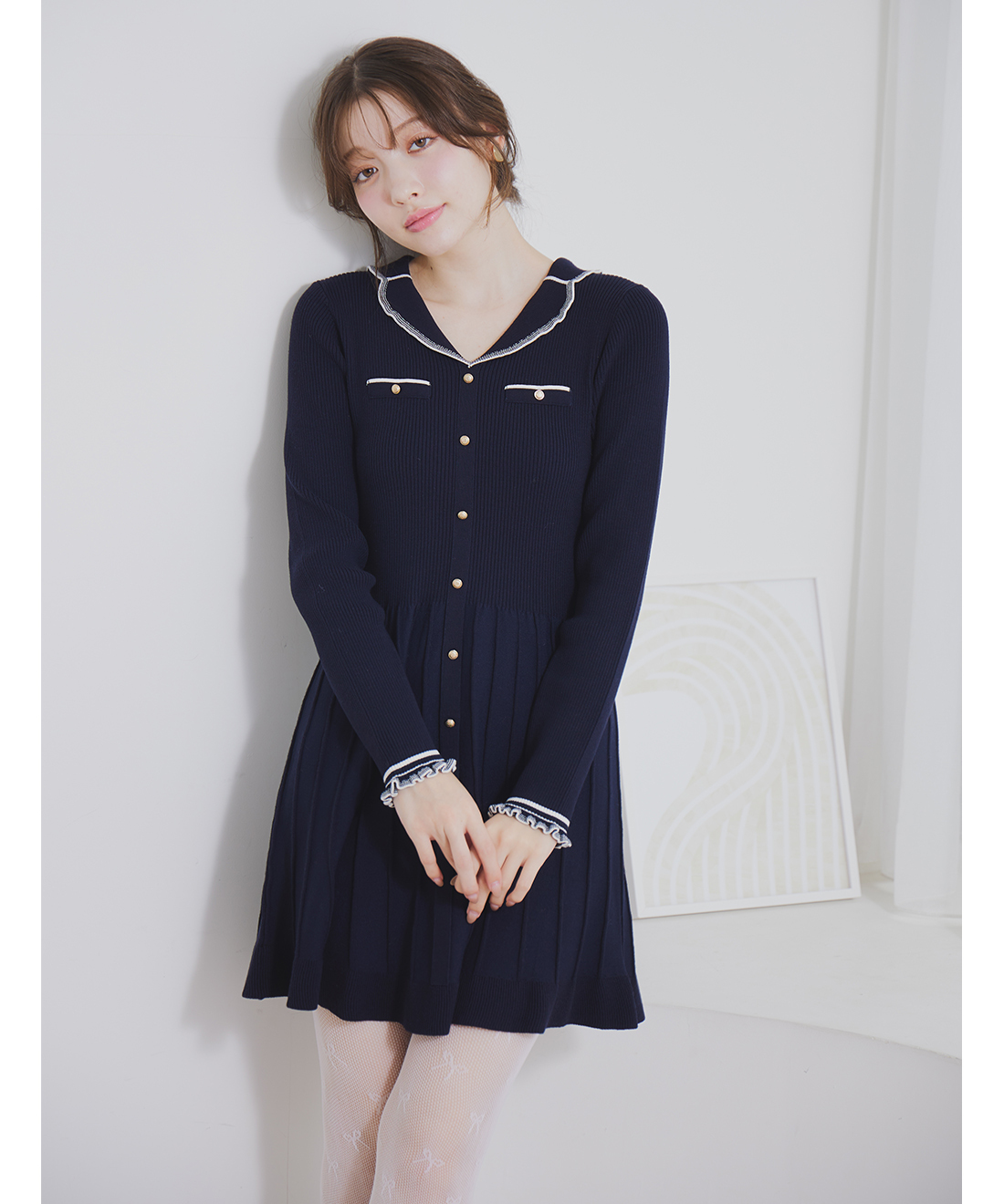 [預購] LILLIAN CARAT 雙色設計針織迷你洋裝 ♡新年特別商品♡