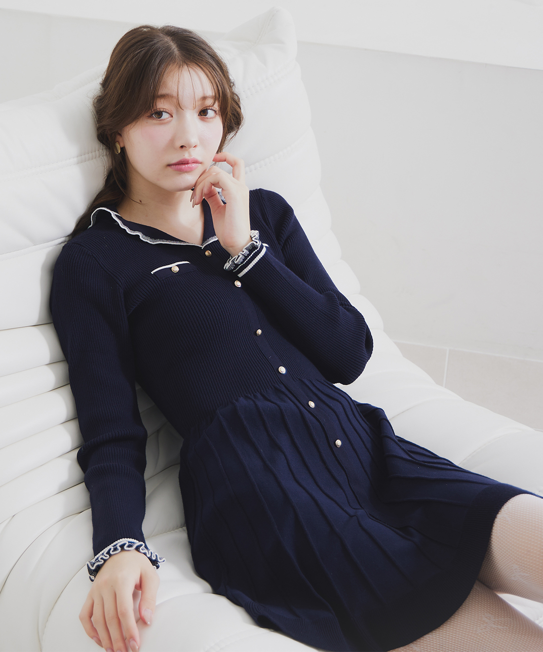 [預購] LILLIAN CARAT 雙色設計針織迷你洋裝 ♡新年特別商品♡