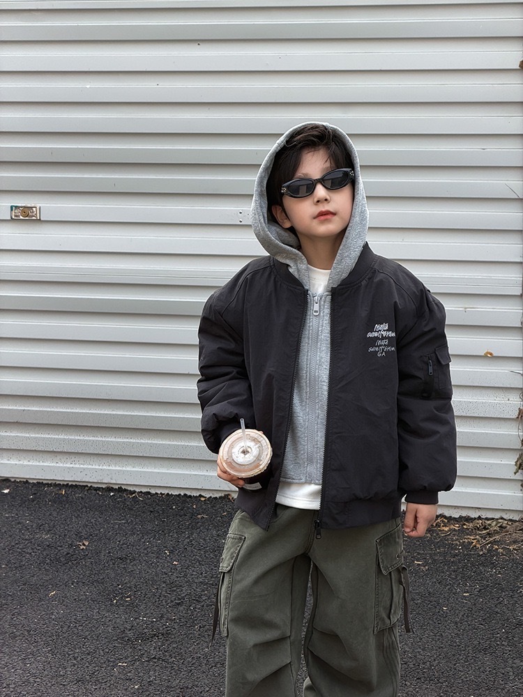 酷帥拼接假兩件夾棉外套 / 2色