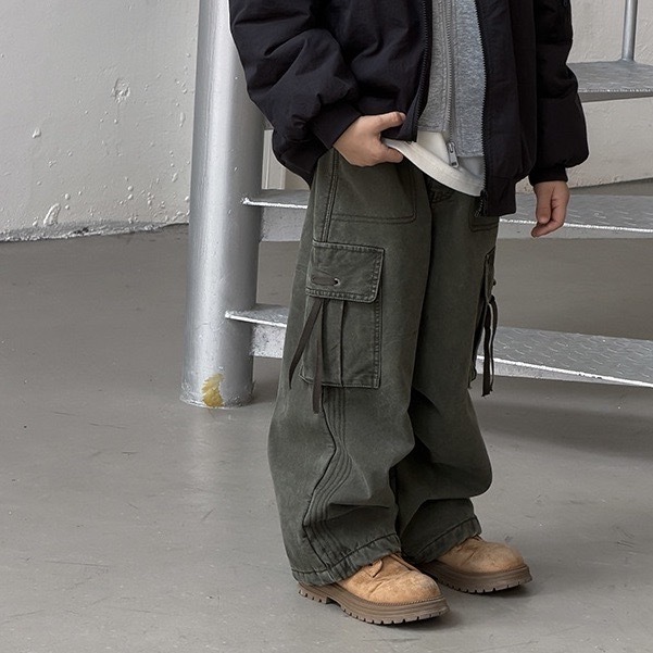 潮酷耐磨穿繩口袋磨毛工裝褲