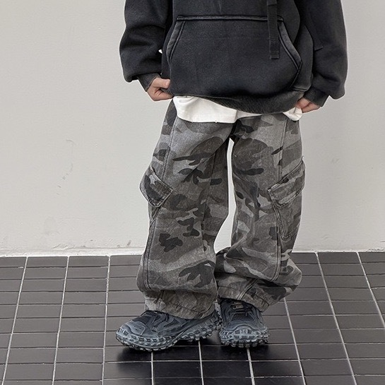 重工水洗磨毛迷彩工裝褲