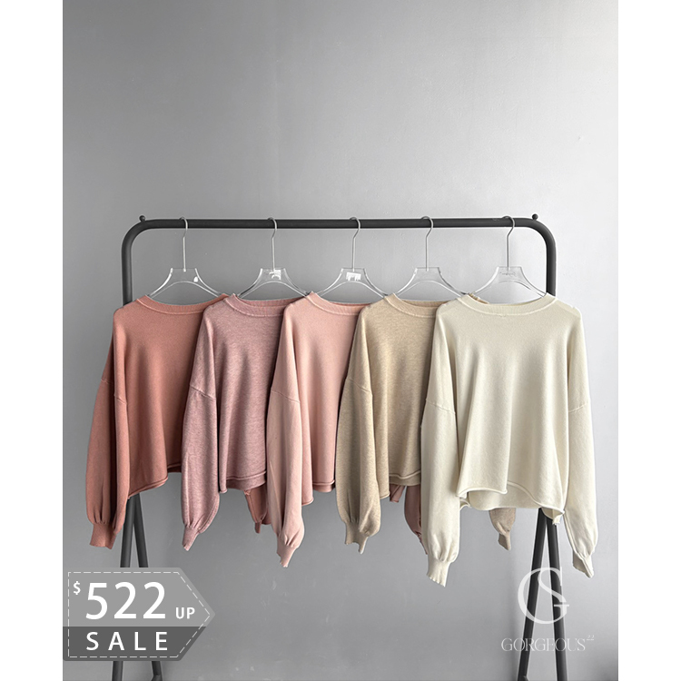 G3070 「10色手袖抓皺針織上衣」