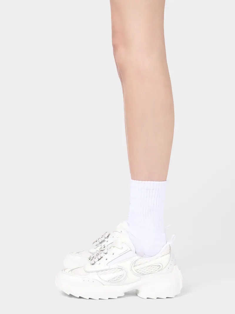 Roger Vivier Viv' on the Run Sneakers in leather and fabric white