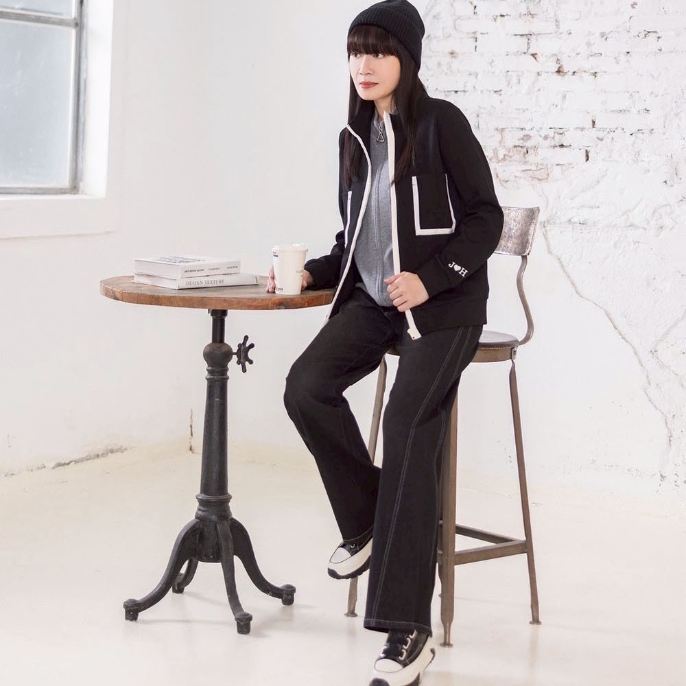 韓版時尚配色拉錬口袋造型J🖤H修身休閒棉T外套X6611