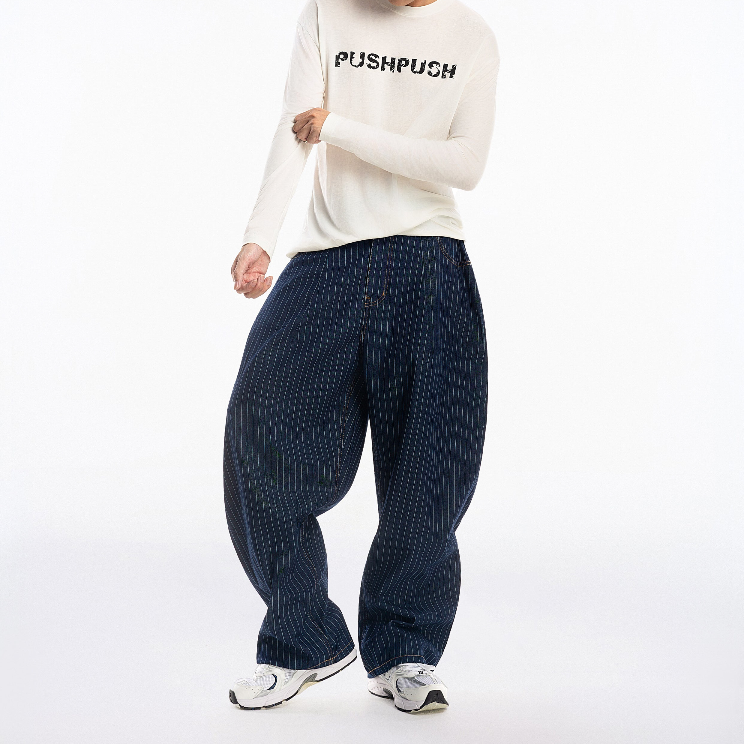pushpush stripeプッシュプッシュ ストライプデニム ネイビー | ヤマダ 