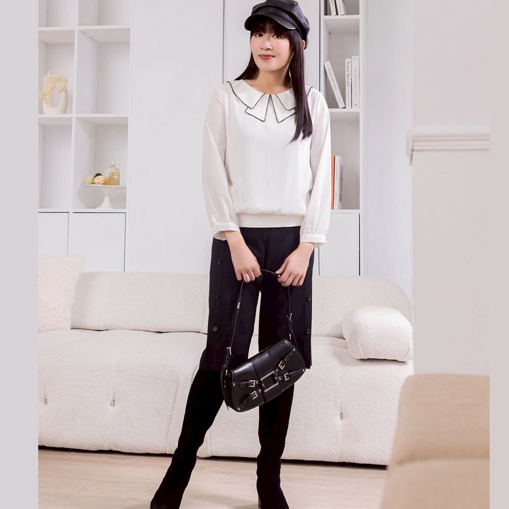 OL時尚簡約風修腿剪裁釦子造型修身五分褲X6501