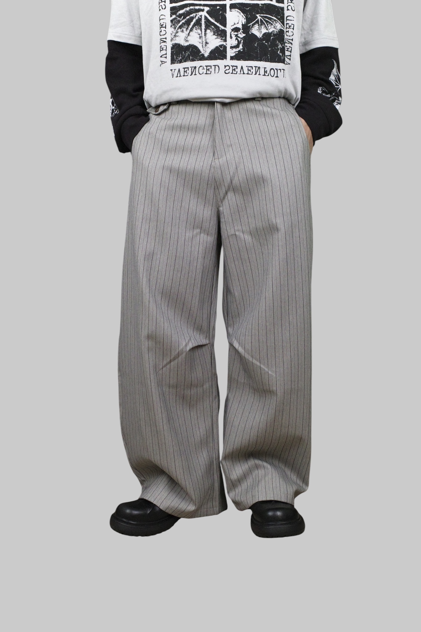 『Always_Good』直條紋 闊腿 西裝 長褲