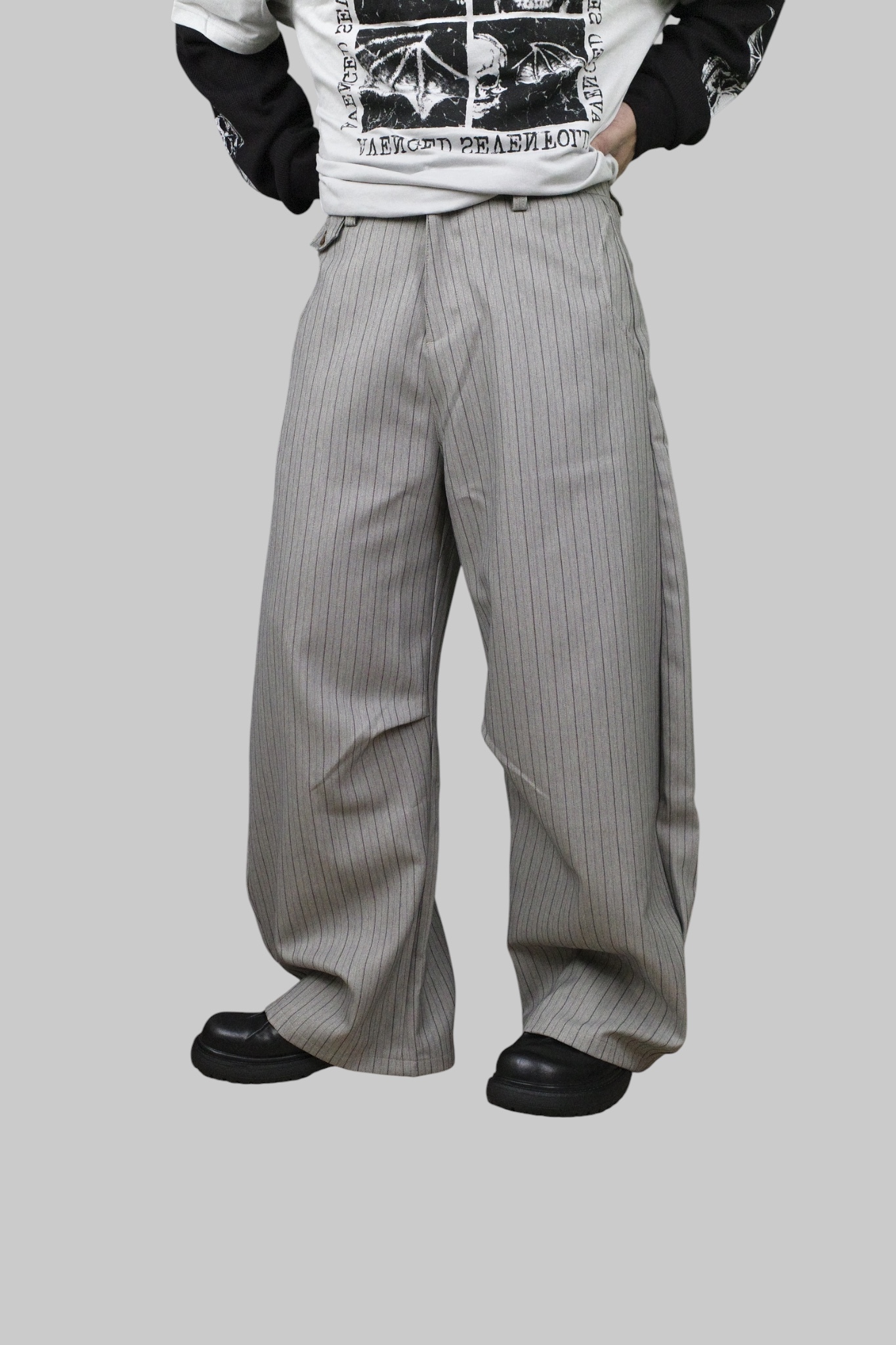 『Always_Good』直條紋 闊腿 西裝 長褲