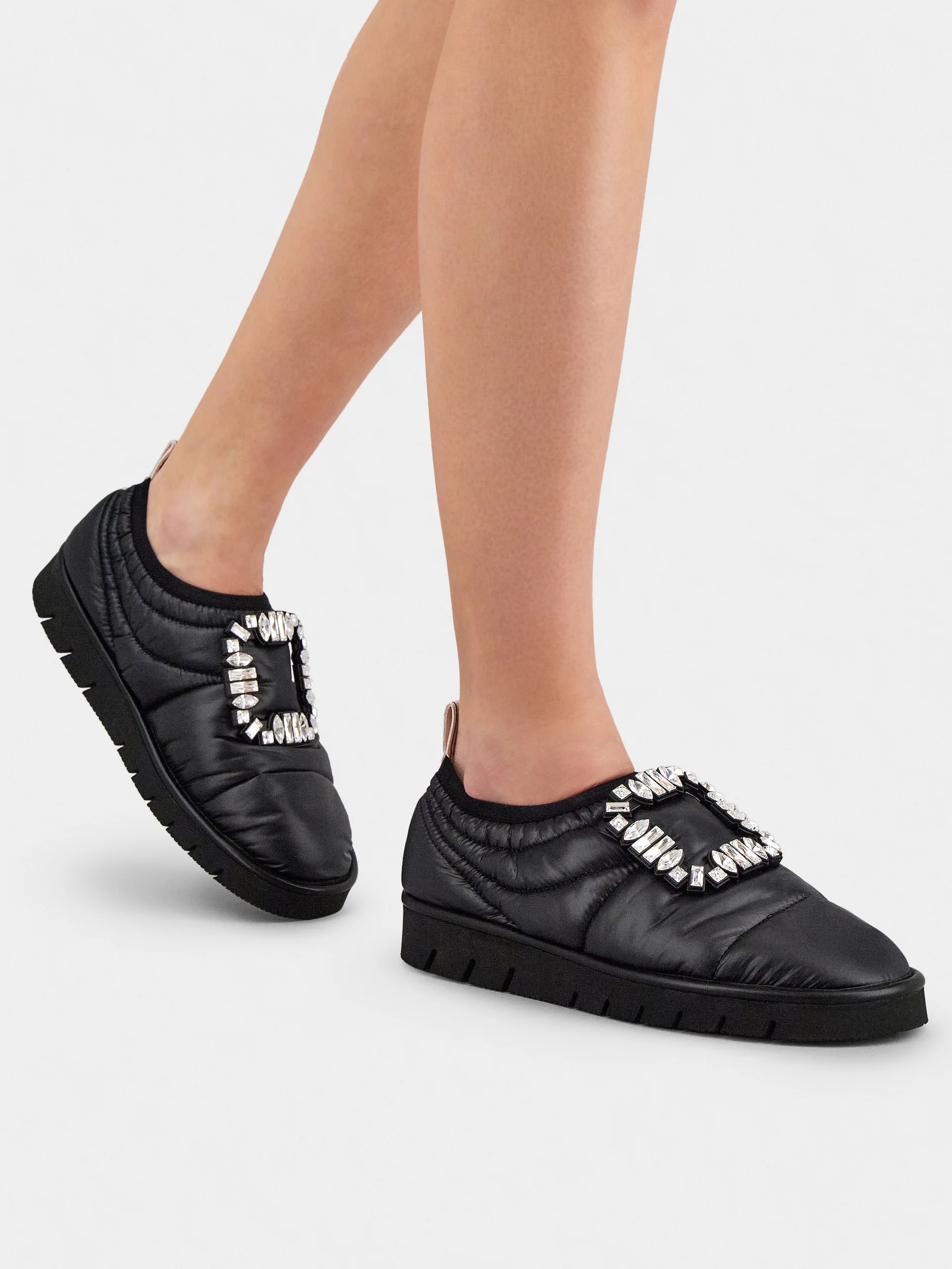 Roger Vivier RV viv winter puffy strass  slip on loafers black