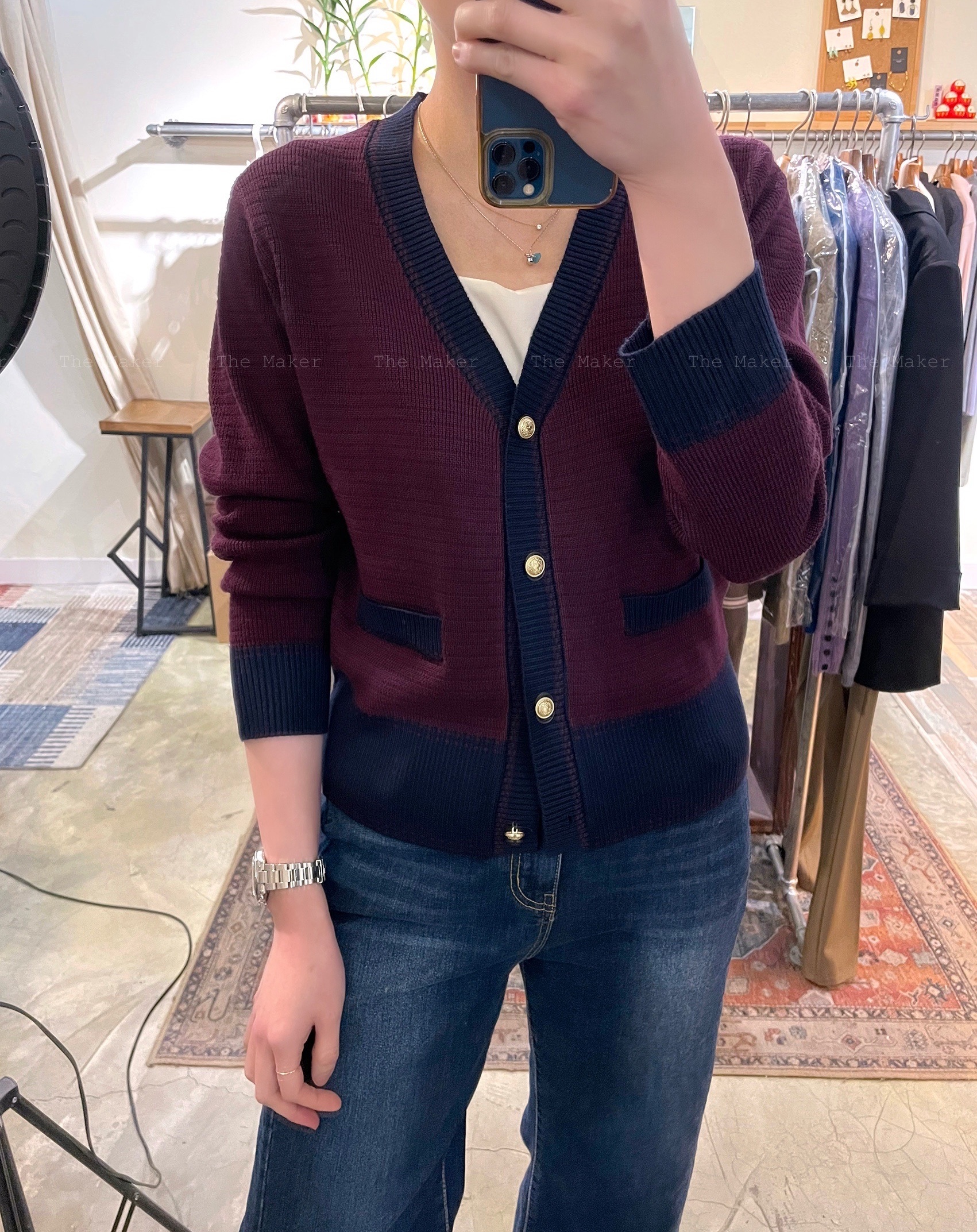 🧶 對比色 Y領Cardigan 🧶