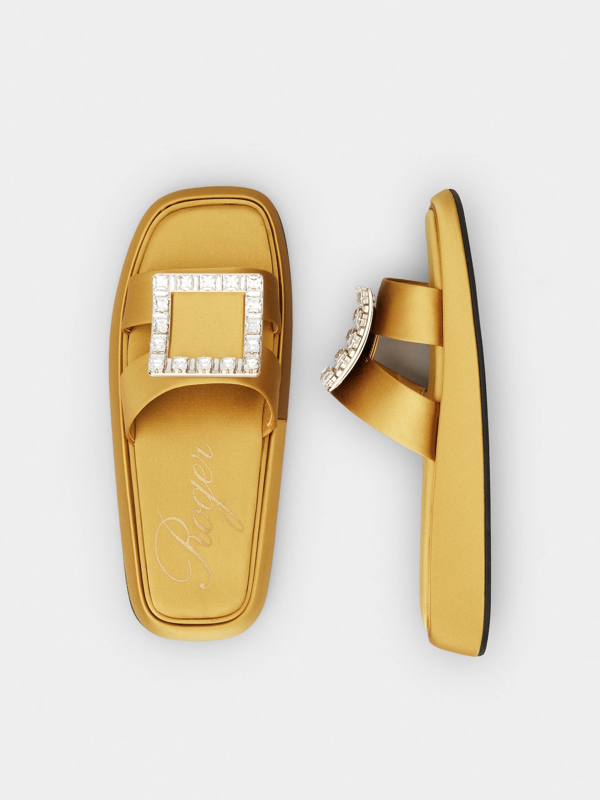 Roger Vivier RV Vivier Slide Strass Buckle satin Mules 2 colors