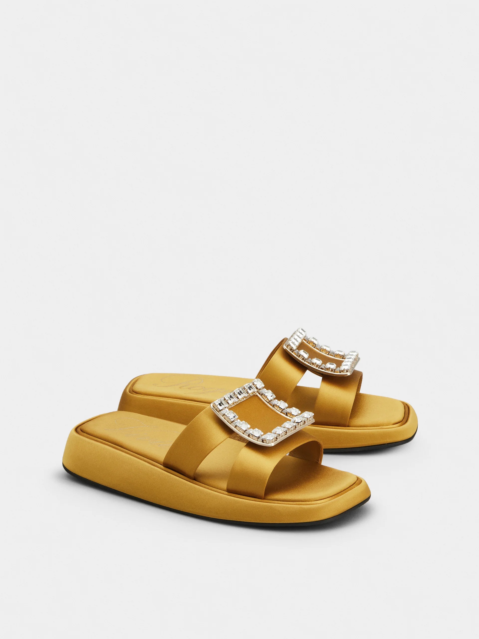 Roger Vivier RV Vivier Slide Strass Buckle satin Mules 2 colors