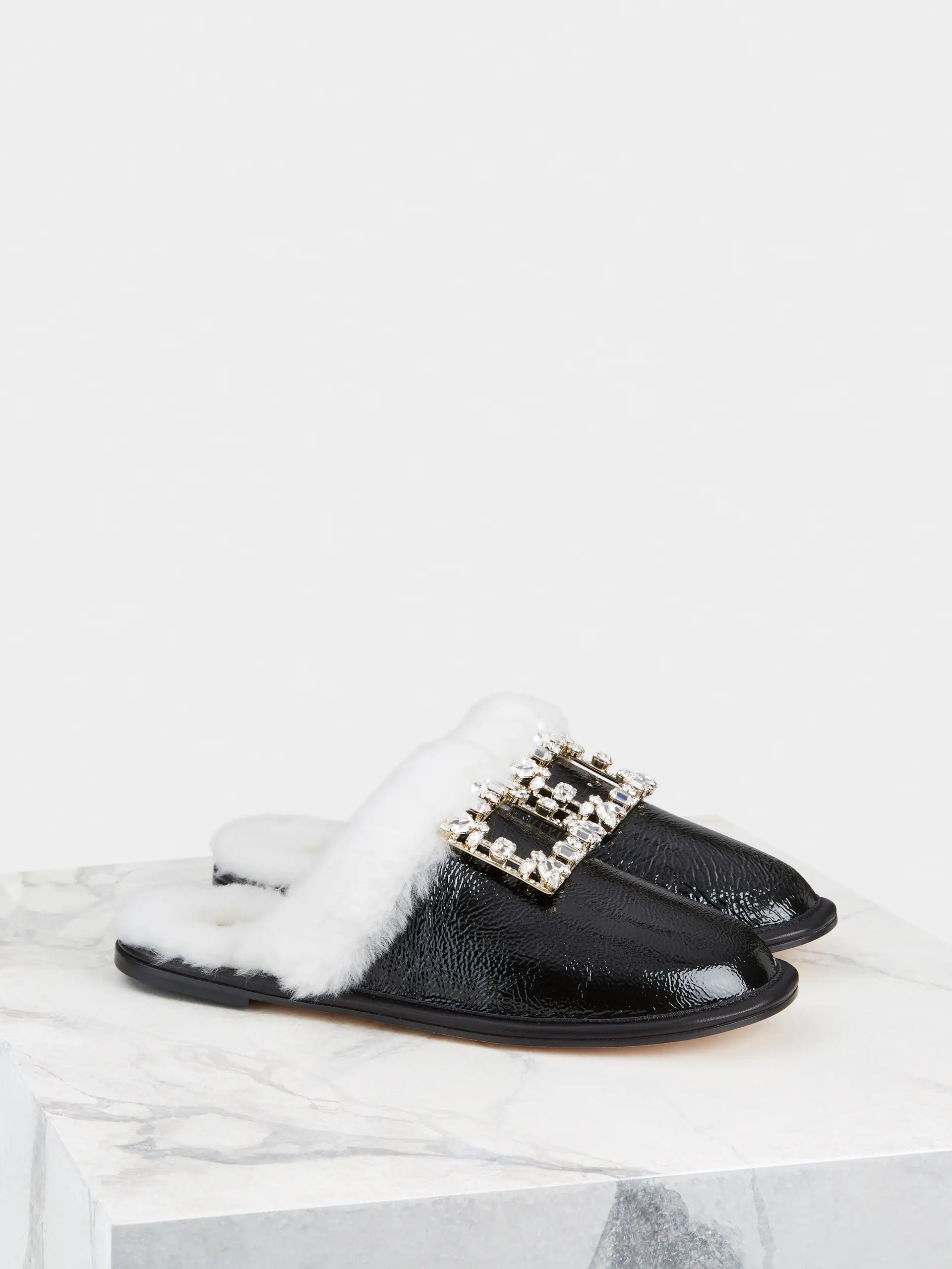 Roger Vivier RV broche strass mules slippers black