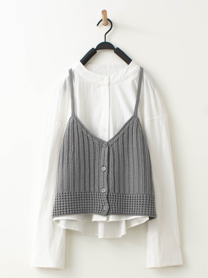 蓬袖襯衫羅紋針織背心顯瘦針織A字長裙組合