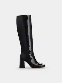 Roger Vivier RV Très Vivier Metal Buckle Boots in Patent Leather black
