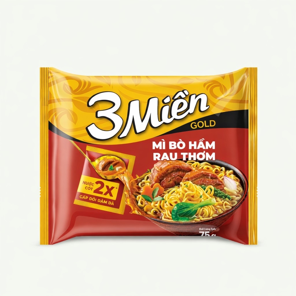 3 MIEN GOLD Instant Noodles with Beef and Herbs Flavor (Packet)