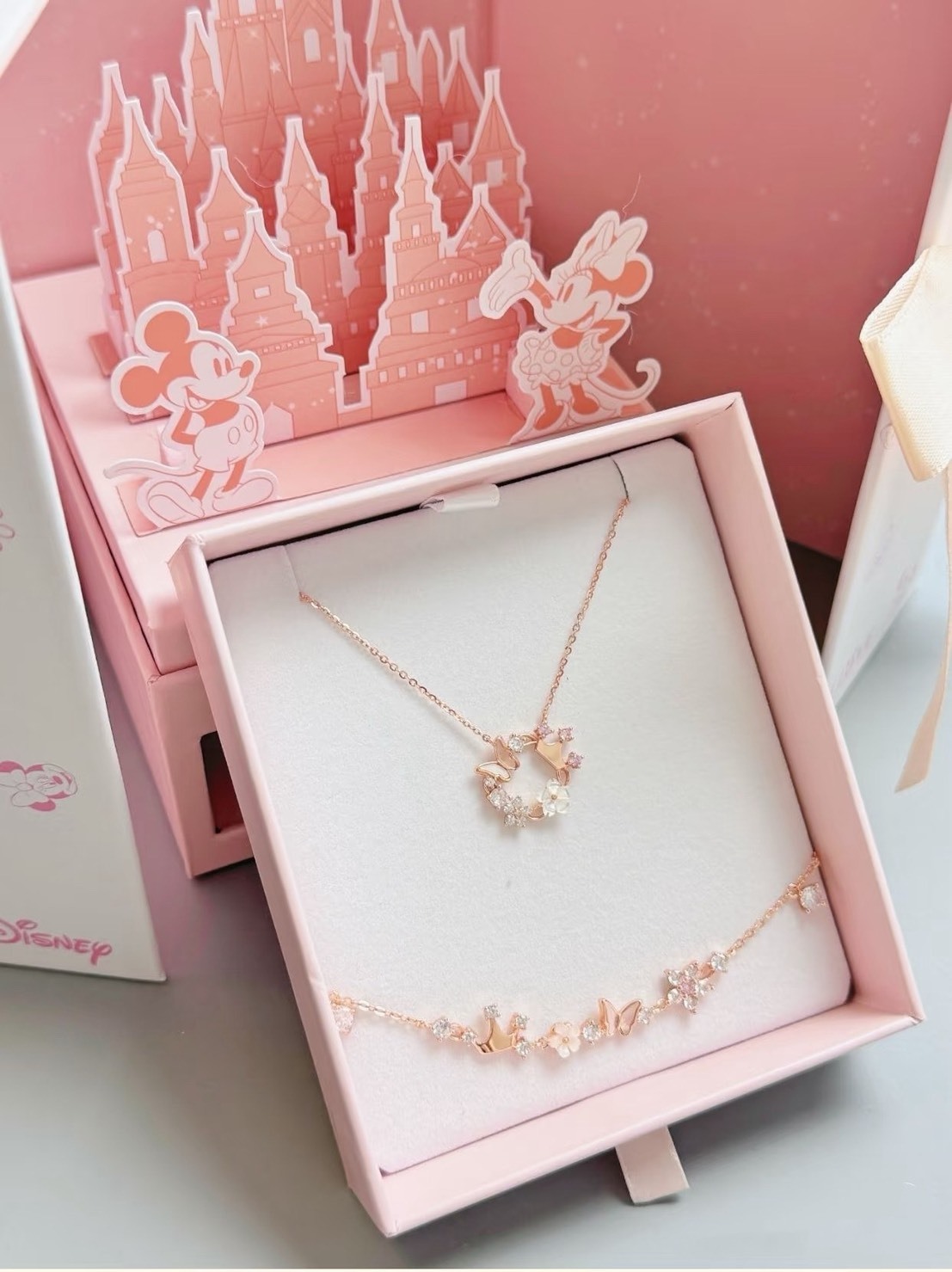 【預購】Disney 迪士尼官方正品 公主系列 S925 花蝶之約 城堡禮盒 飾品 項鍊 手鍊