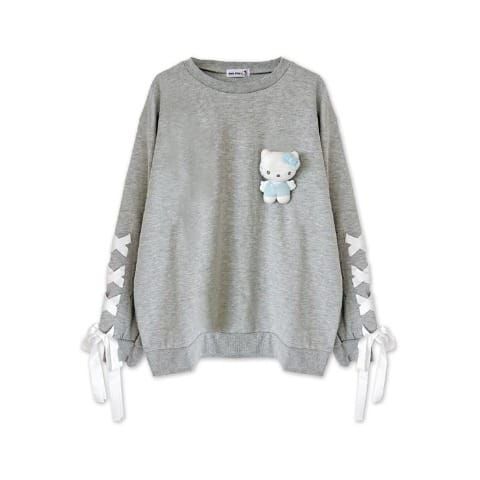 26010-KT Hello Kitty 立體小公仔過頭笠衛衣 緞面絲帶 #JP-SM25-212GY