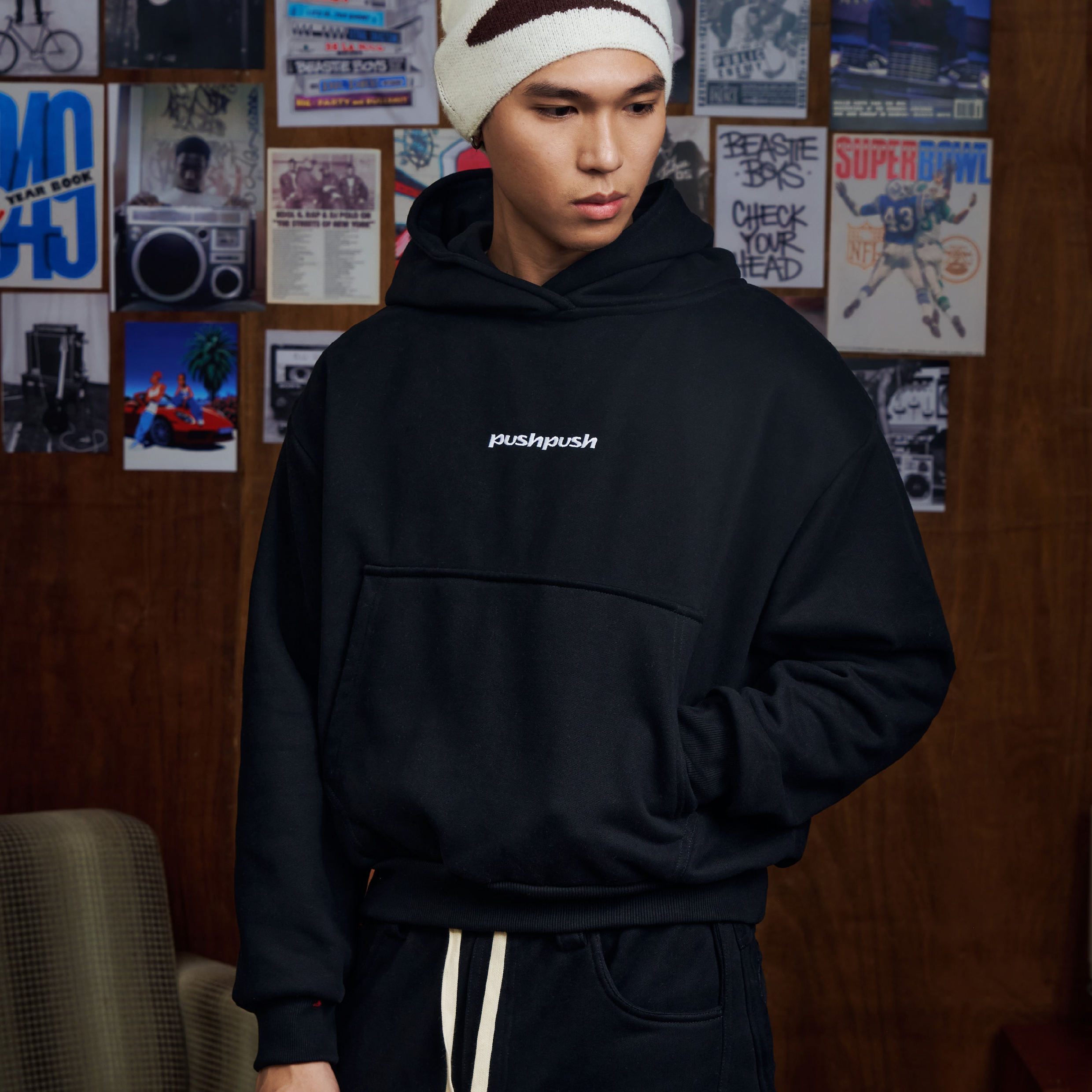 PUSH PUSH PP Core Hoodie Logo刺繡帽Tee