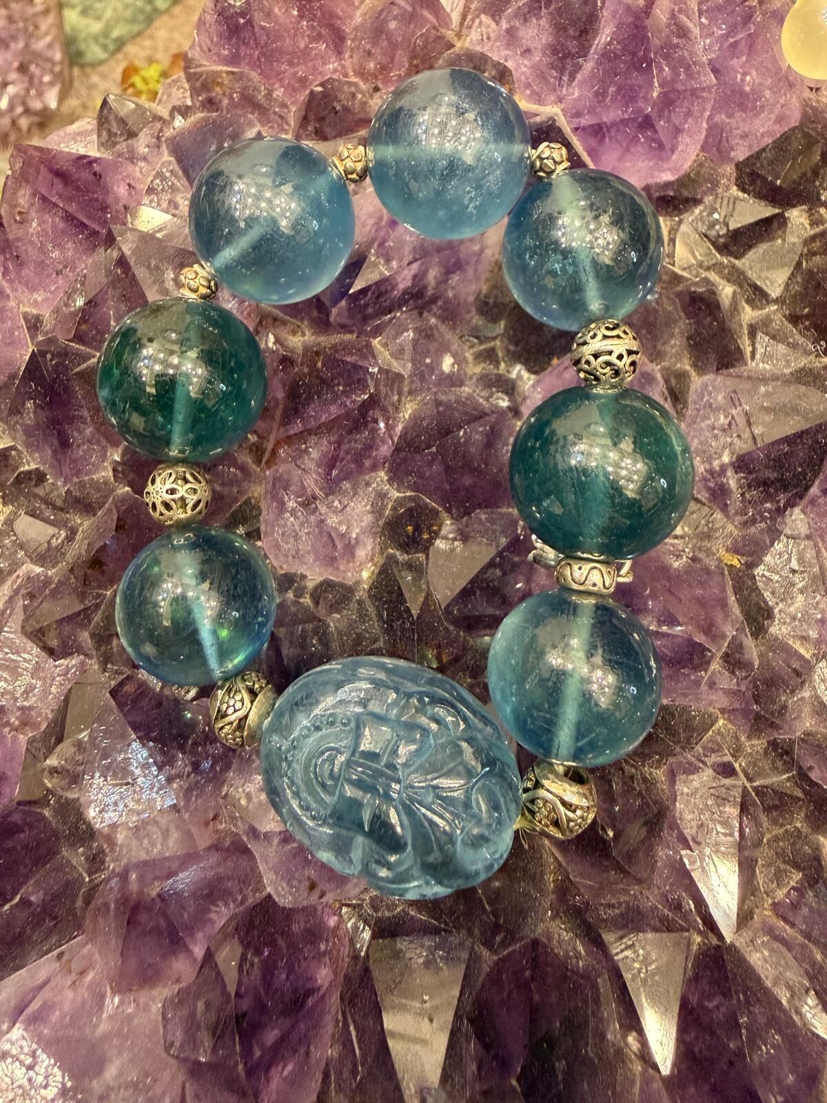 0102CYSTB10-水晶CS-海藍寶手鏈-珠串12-14mm (B10A), 海藍寶手鏈GG同款連九尾狐18-20mm (B10B)