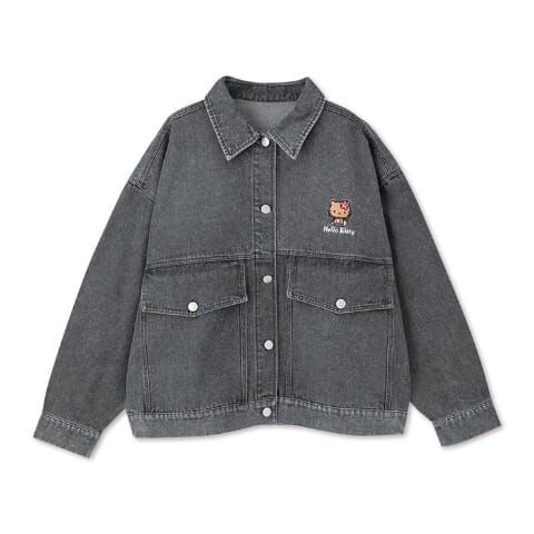 26011-KT Sanrio Hello Kitty 日燒立體刺繡 G‑Jacket 牛仔風外套 黑色 #JP-SM25-213BK