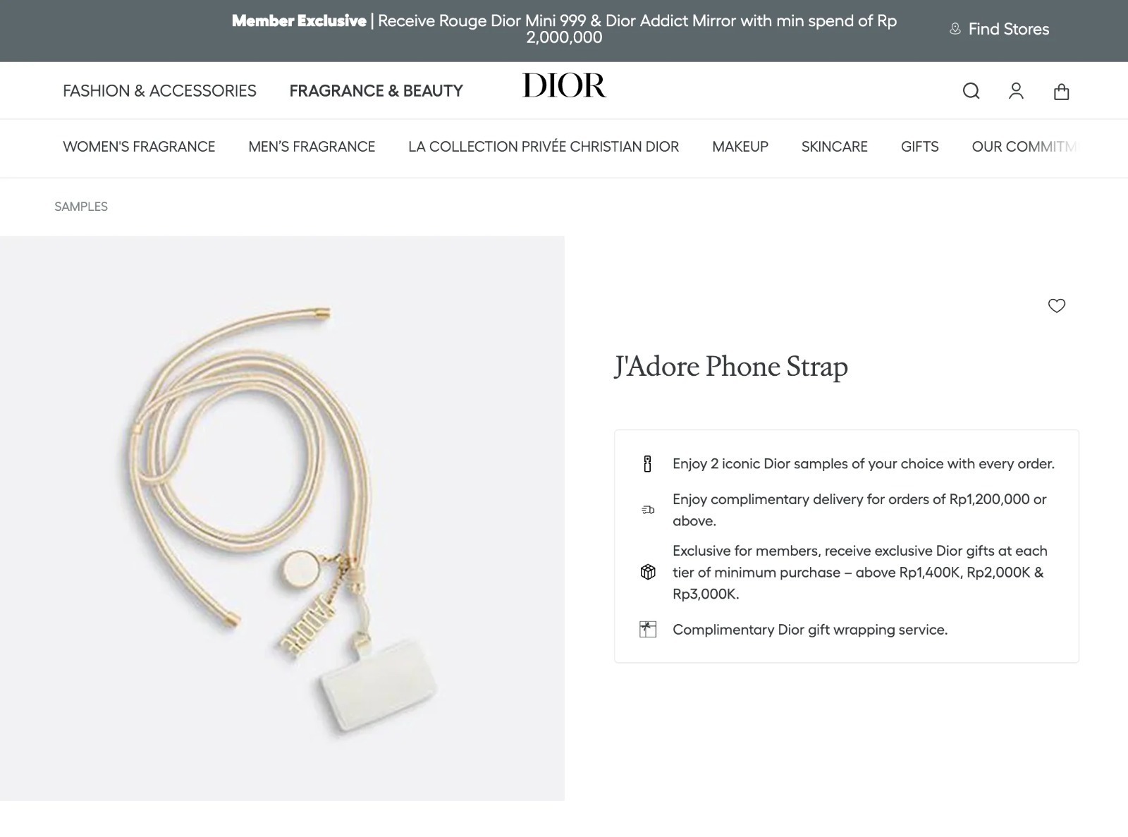 DiorJ'Adore Phone Strap 金色手機繩