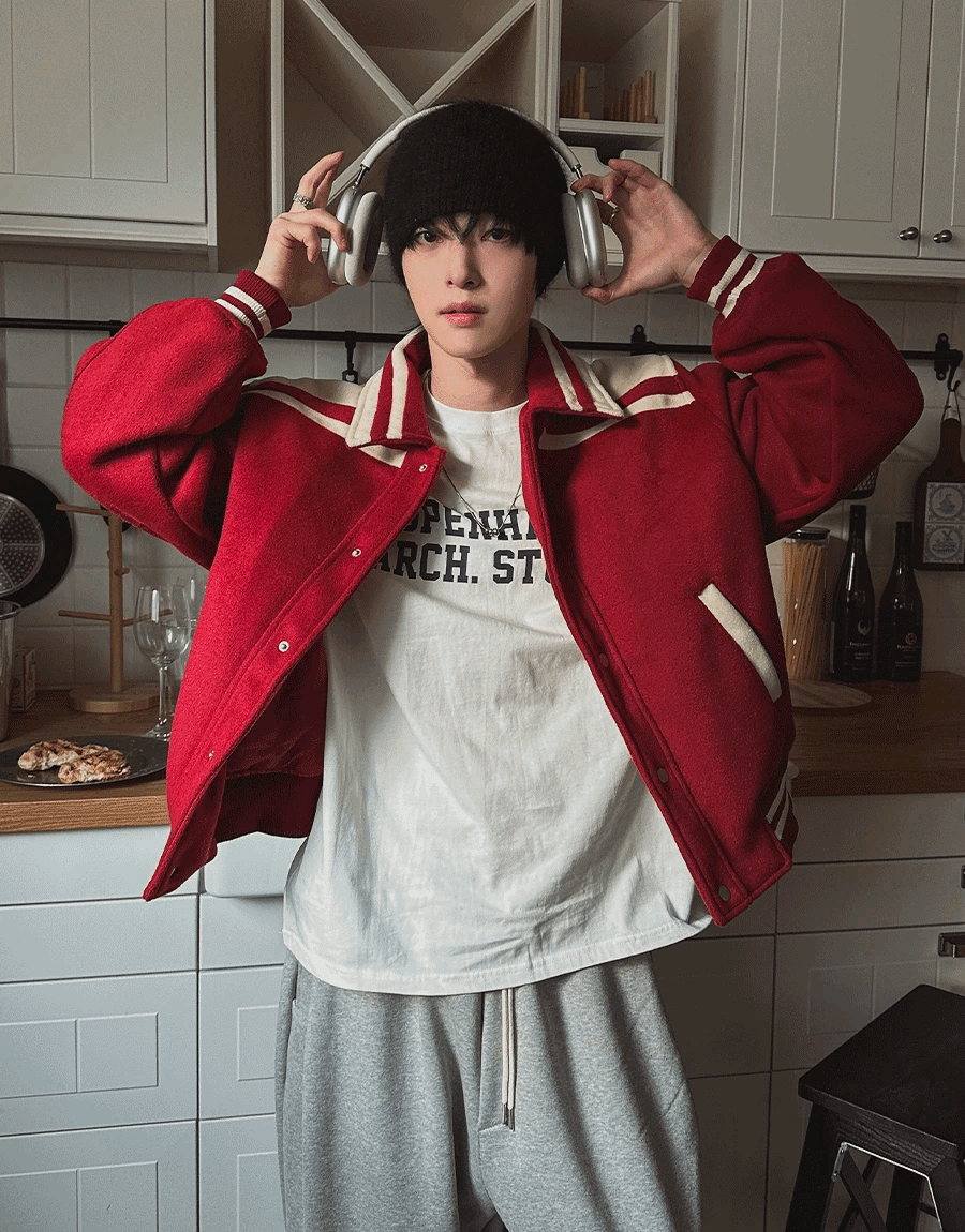 冬季撞色學院校隊外套