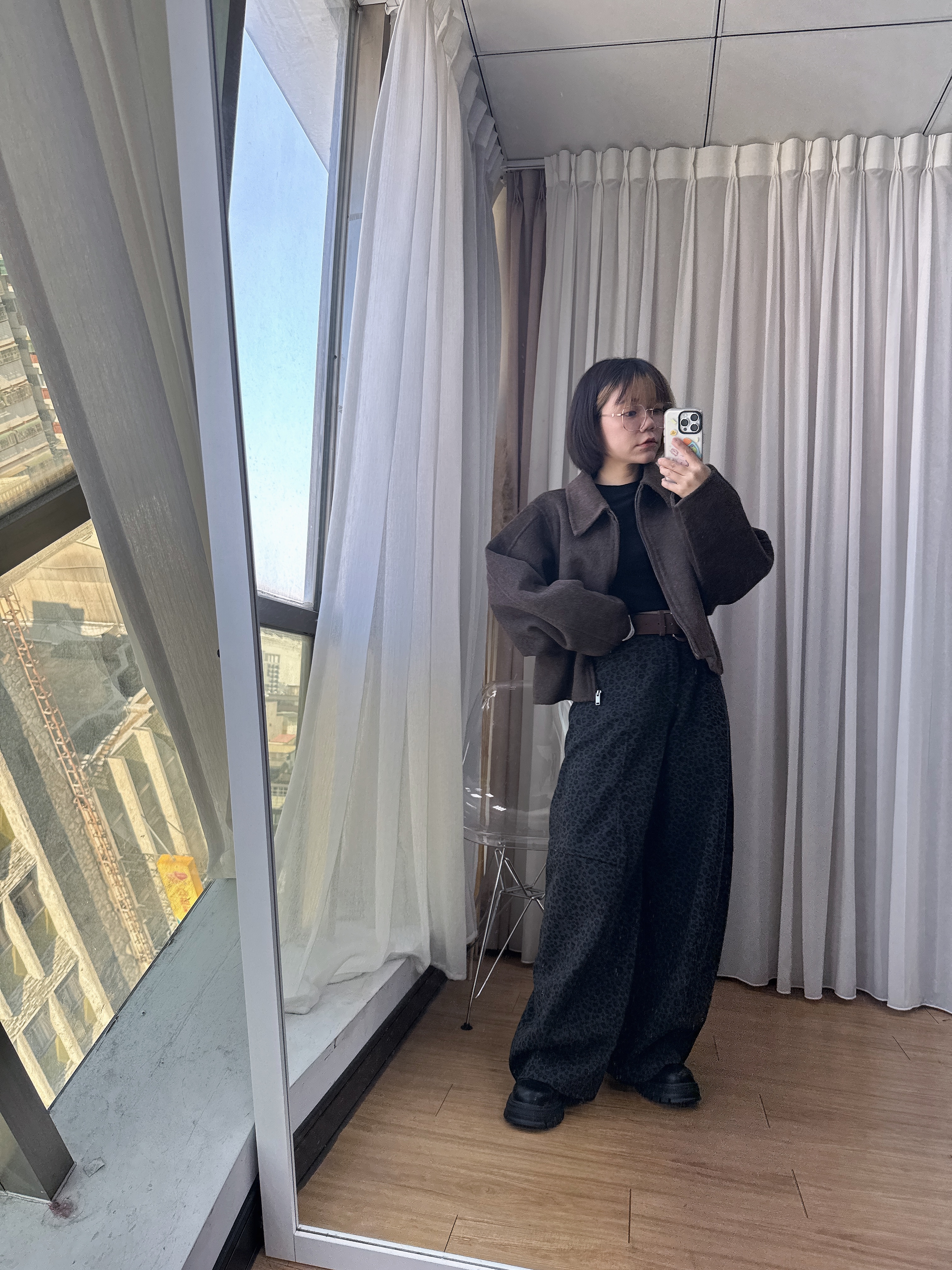 豹紋內磨毛彎刀褲 S