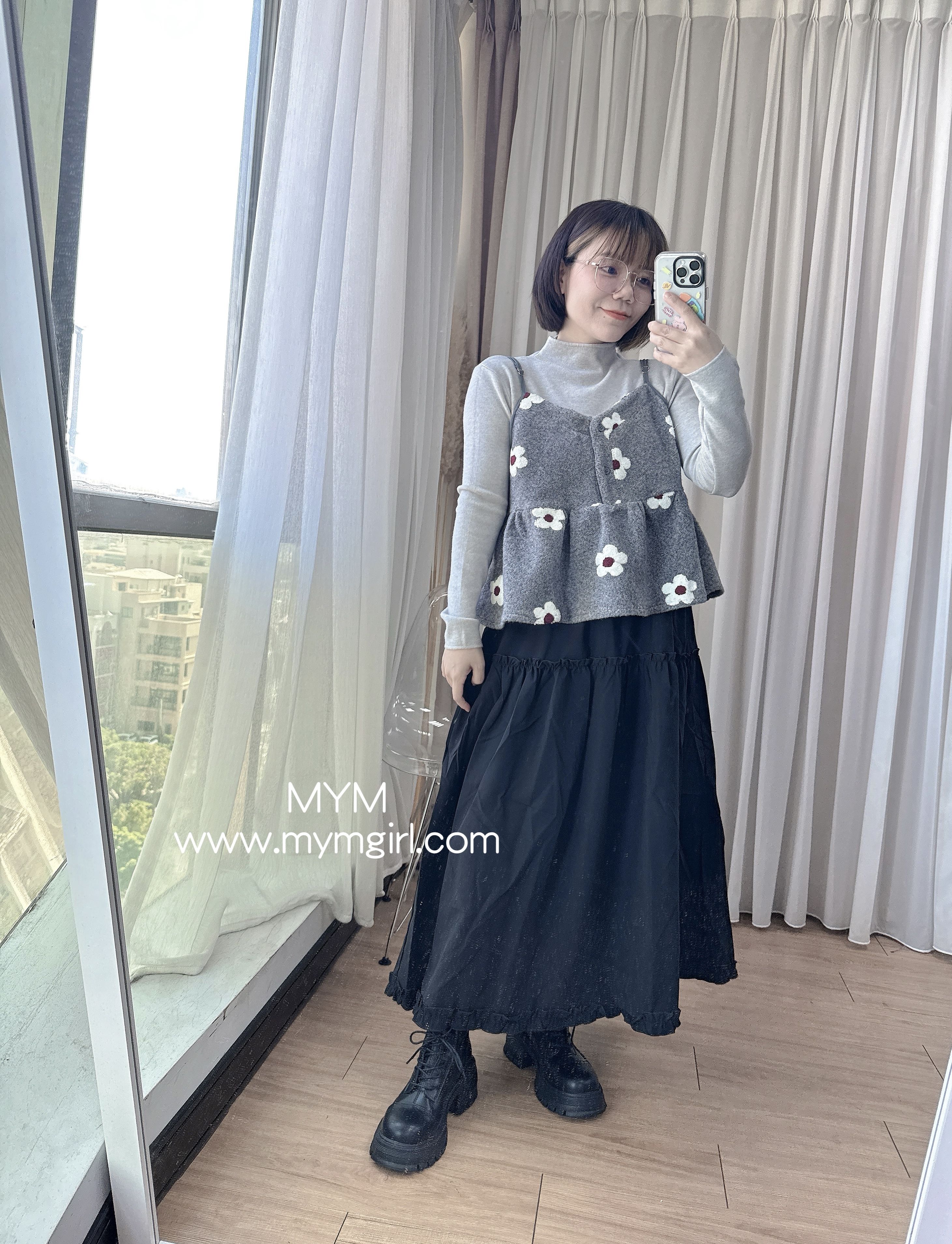 無敵可愛日系毛呢花花背心