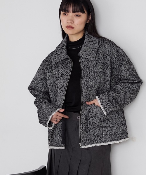 日本🇯🇵連線 Forksy 人字紋流蘇領拉鍊夾克外套 夾克 外套 流蘇 外搭 長袖 拉鍊外套 3色(任買兩件7-11免運)/預購