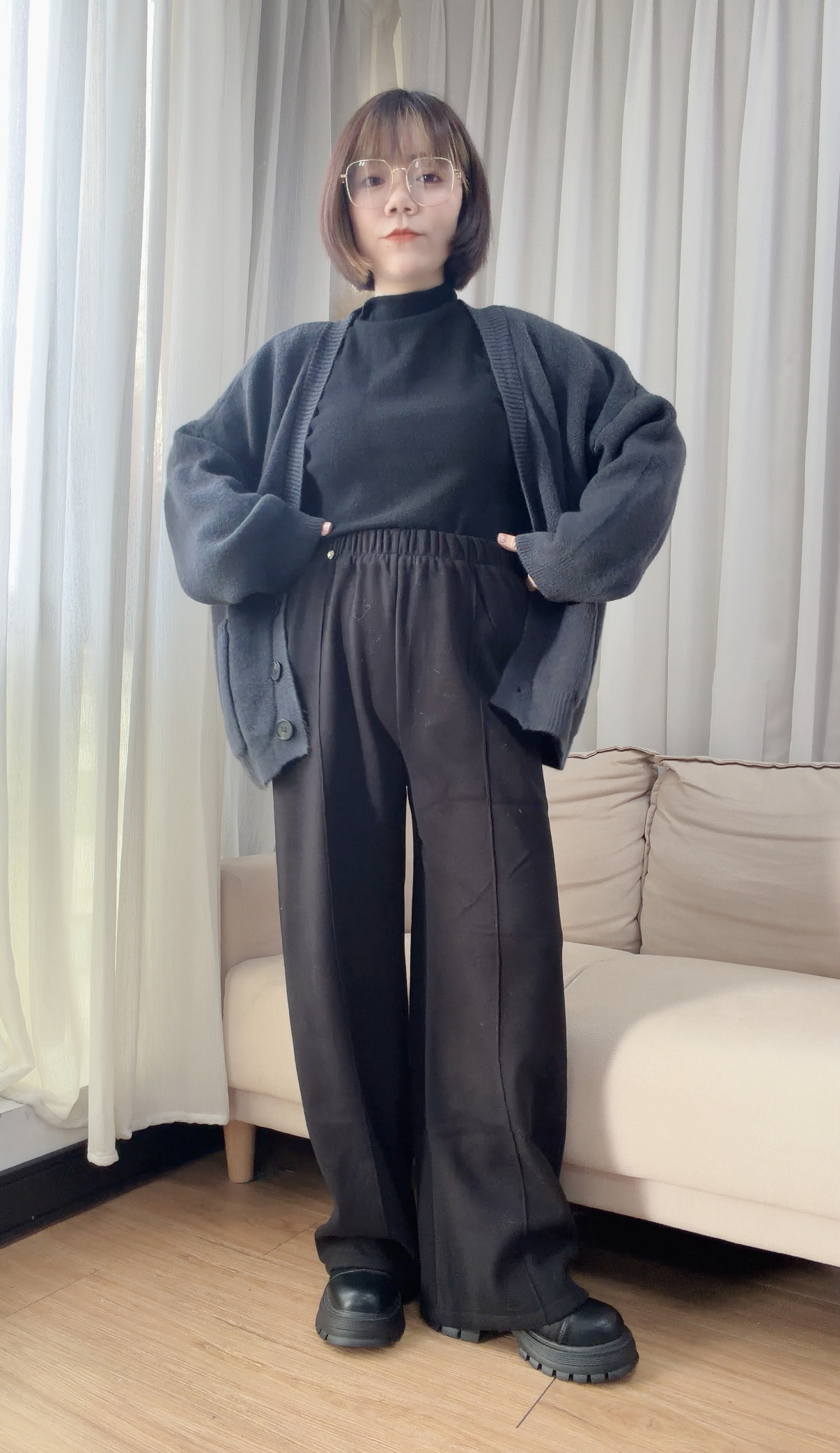 雙口袋v領針織外套s