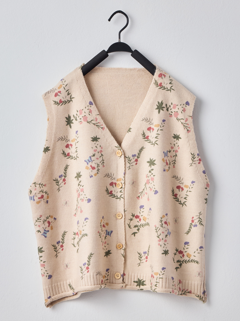 印花針織背心桃面絨洋裝純棉寬褲組合