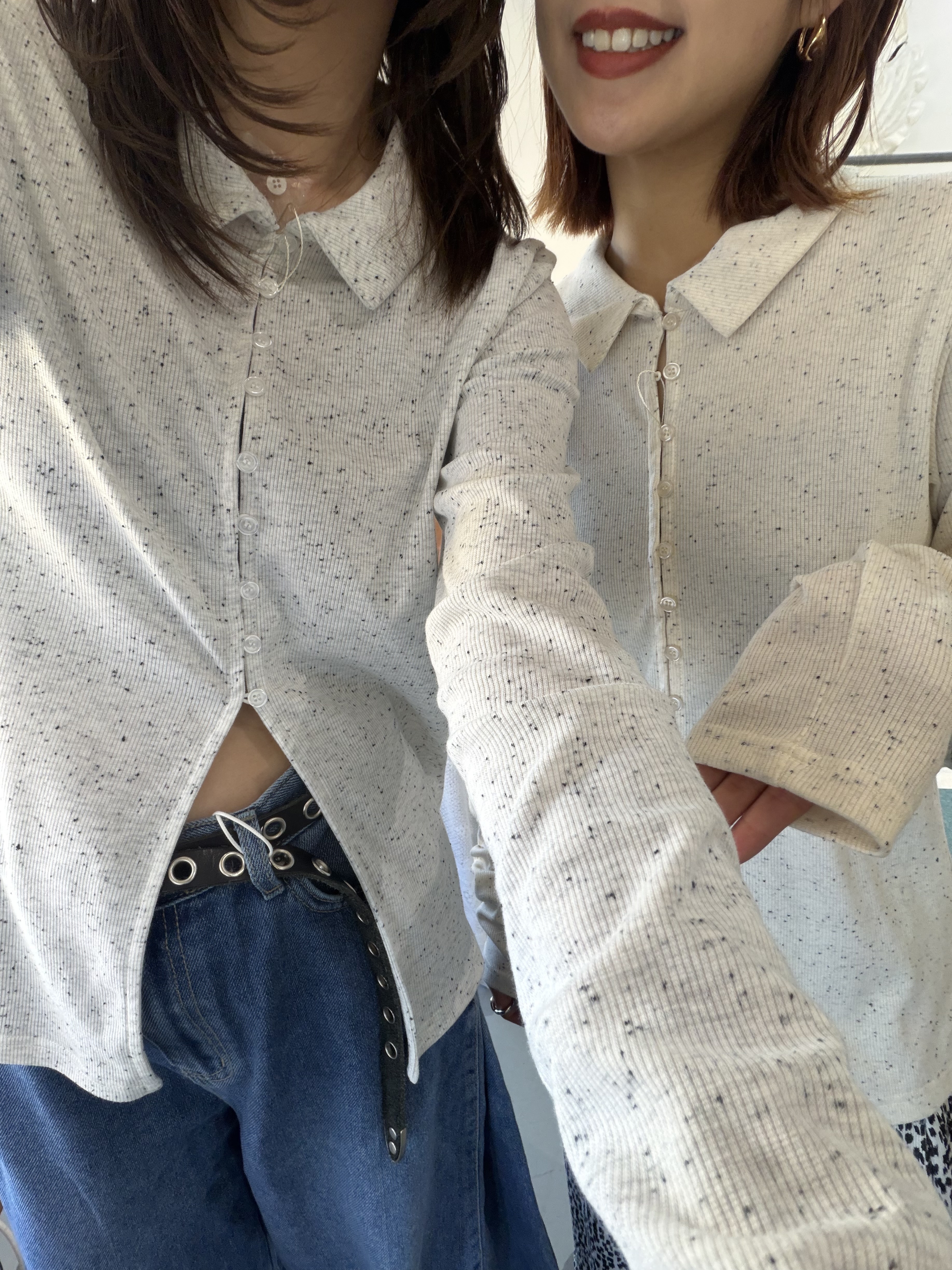 混色點點反領開叉top