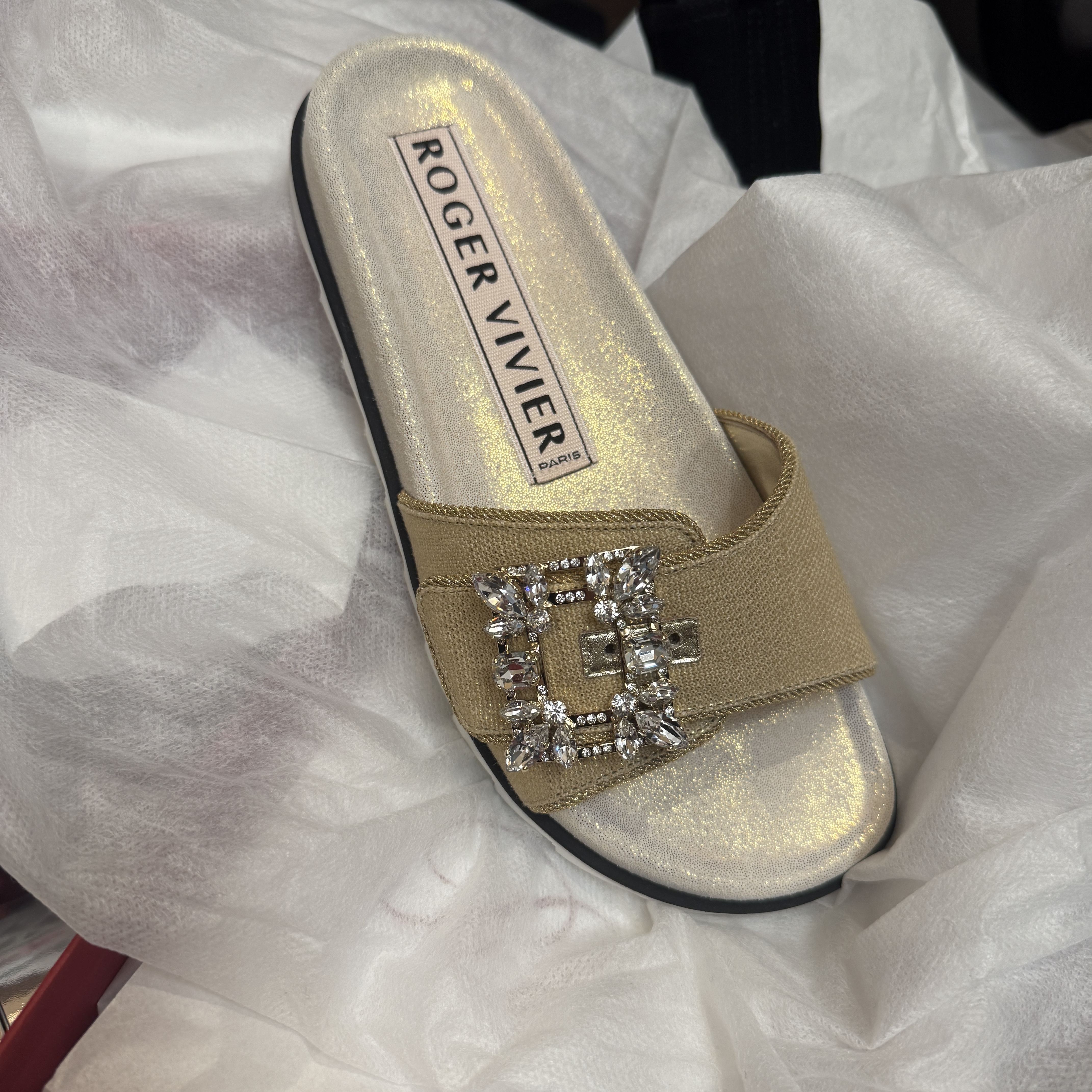 Roger Vivier RV mini broche sandals gold