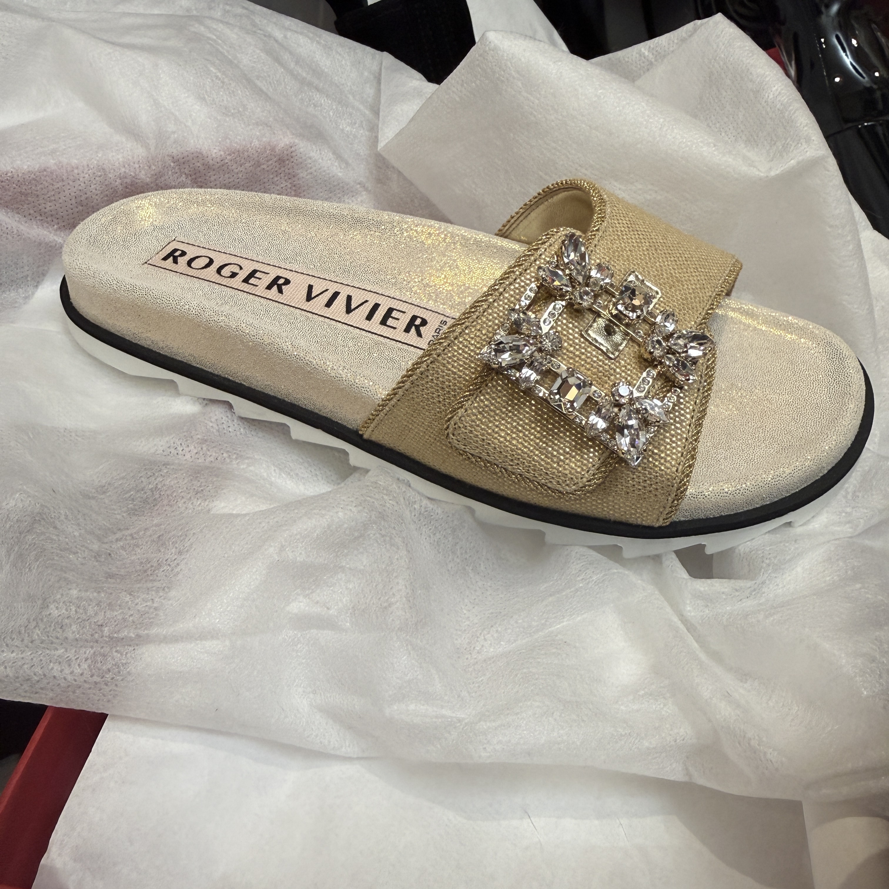 Roger Vivier RV mini broche sandals gold