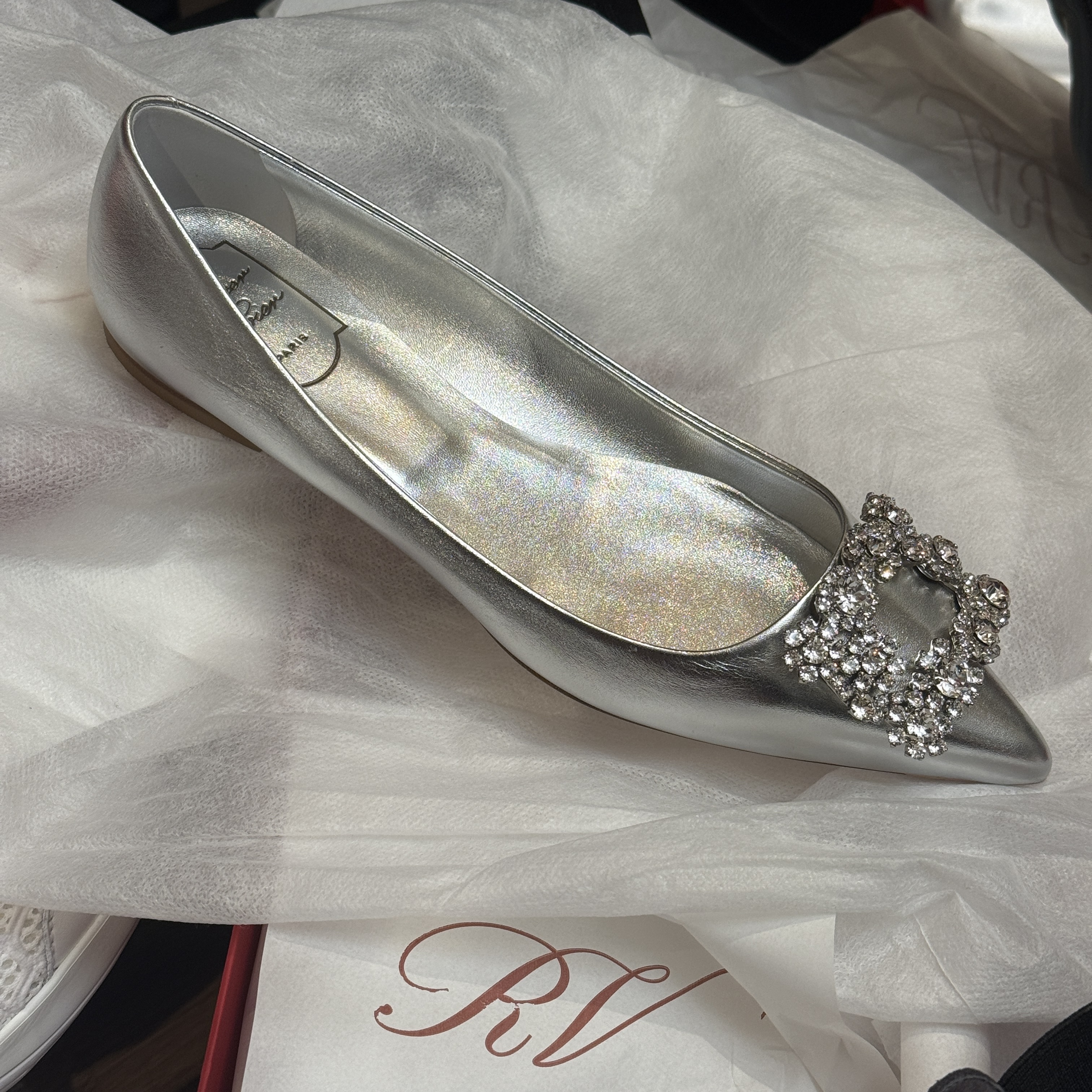 Roger Vivier RV flower strass flats silver