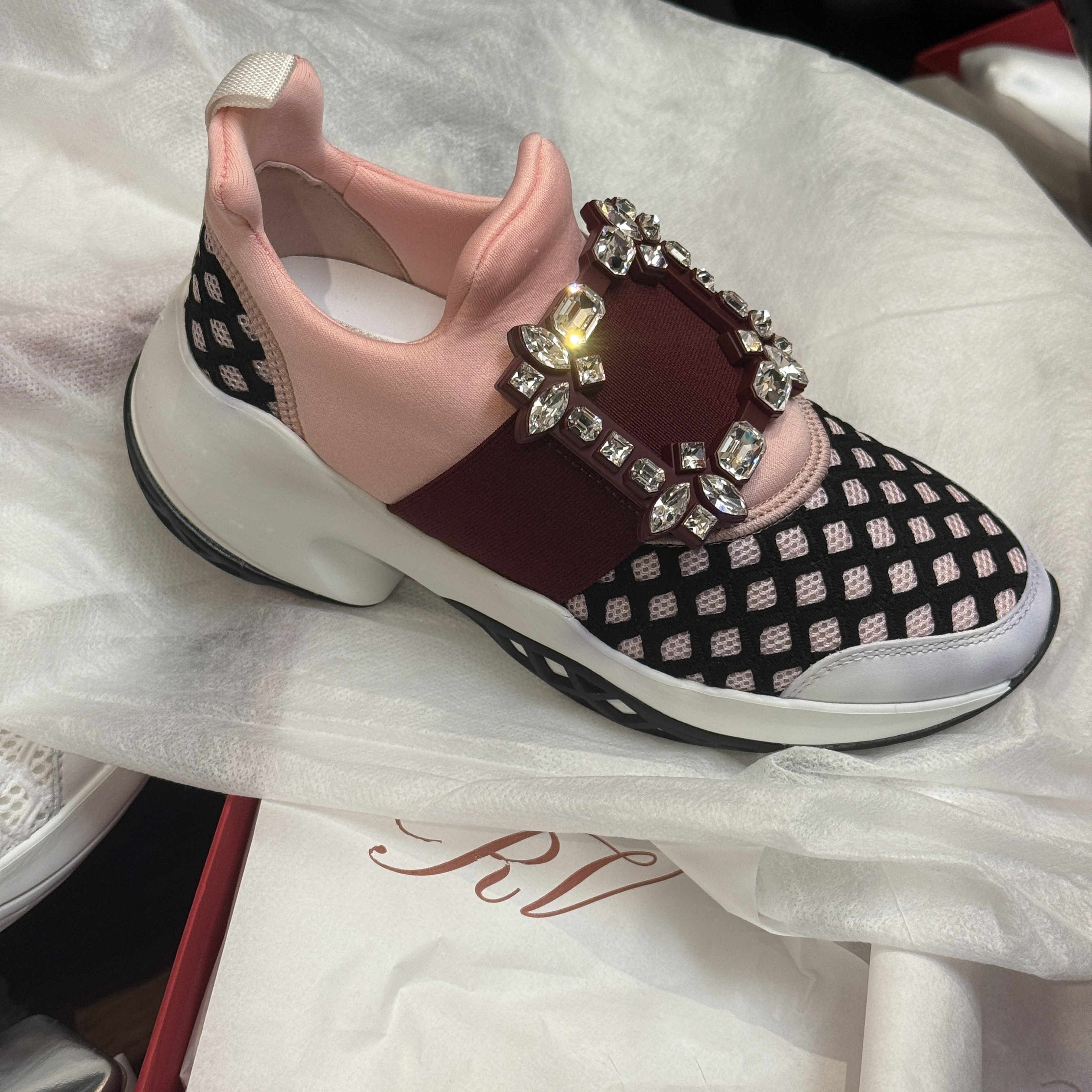 Roger Vivier RV VIV Run Strass buckle sneakers burgandy