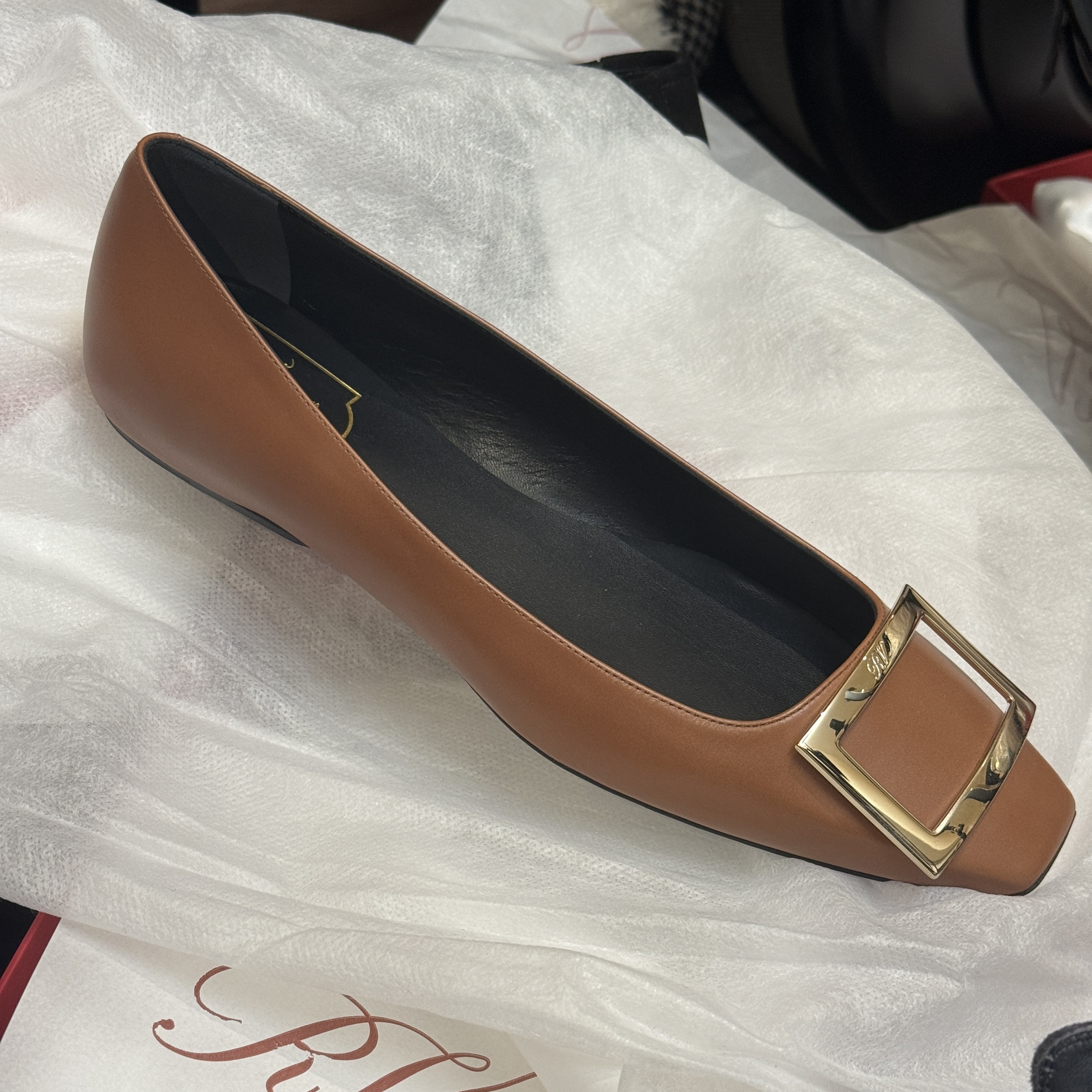 Roger Vivier RV Trompette Metal Buckle Ballerinas in Leather brown