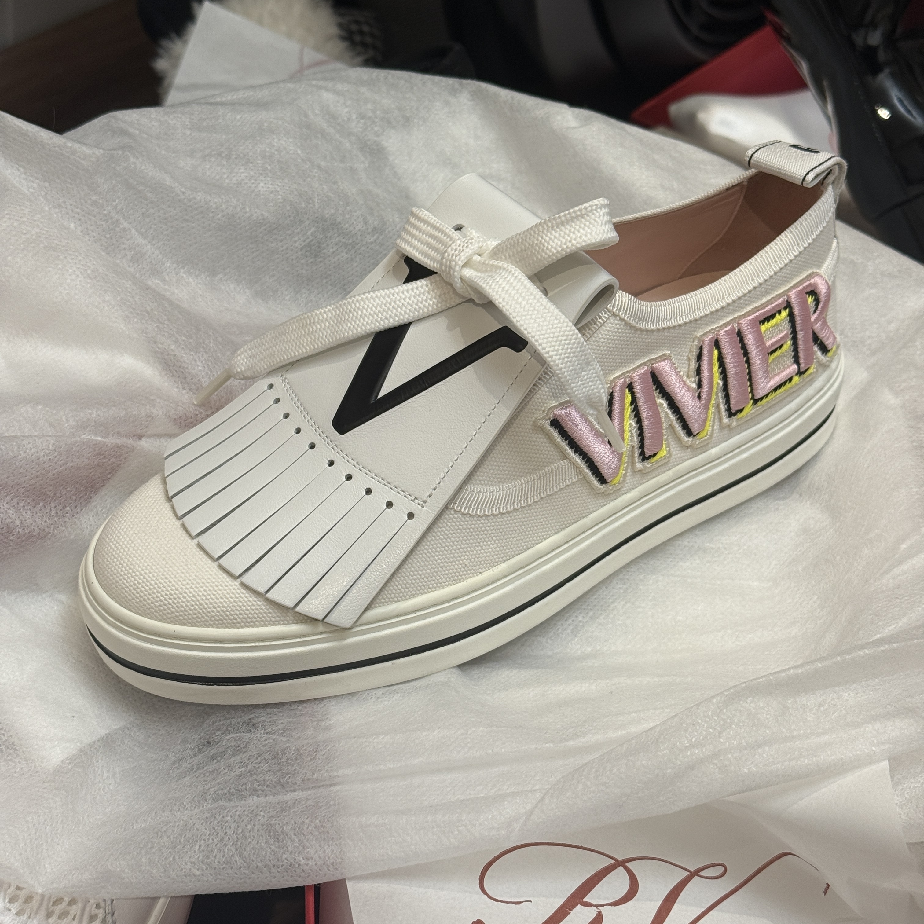 Roger Vivier RV call me patch sneakers white red black