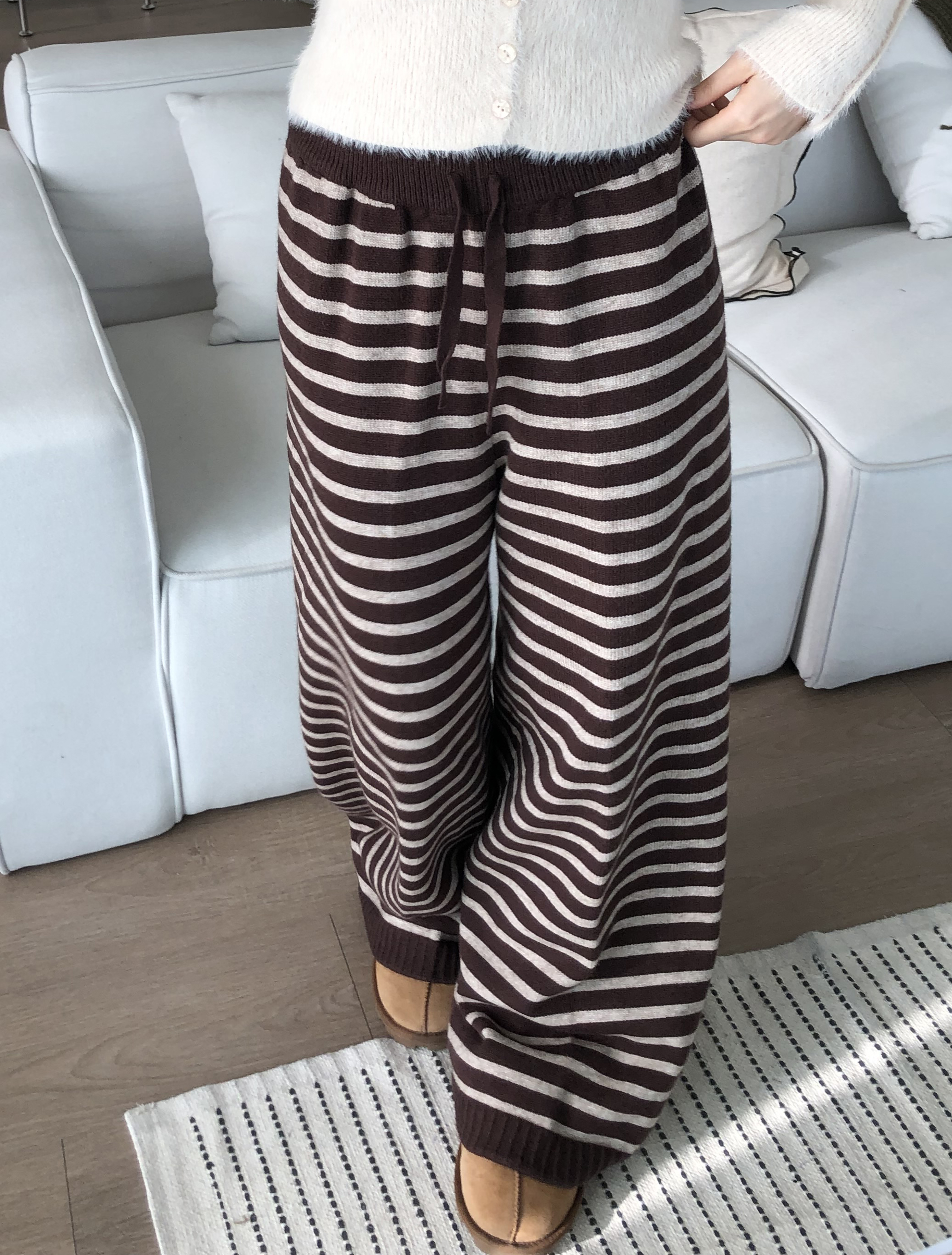 條紋針織寬褲 (售完不補)