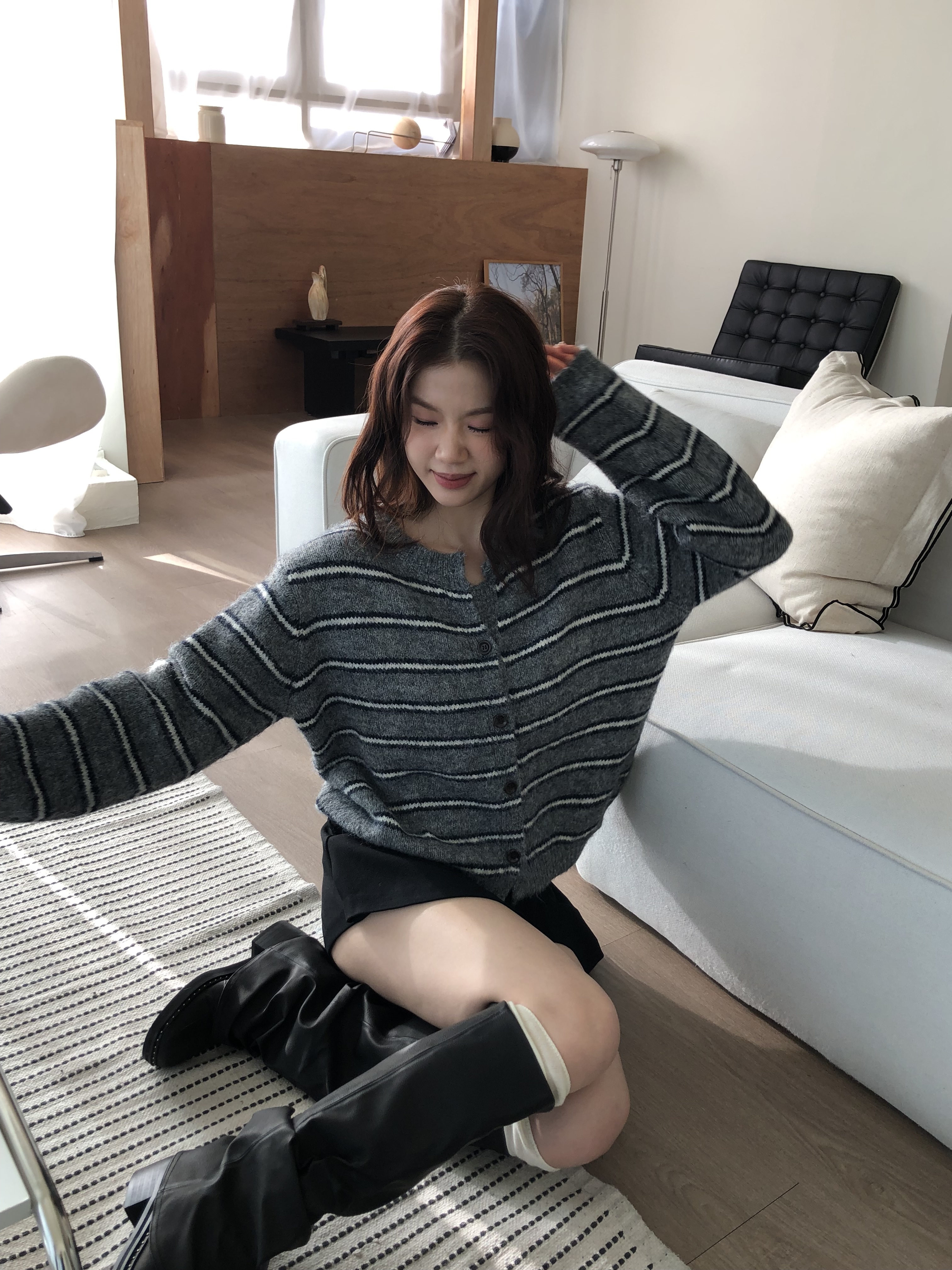 條紋暖針織外套