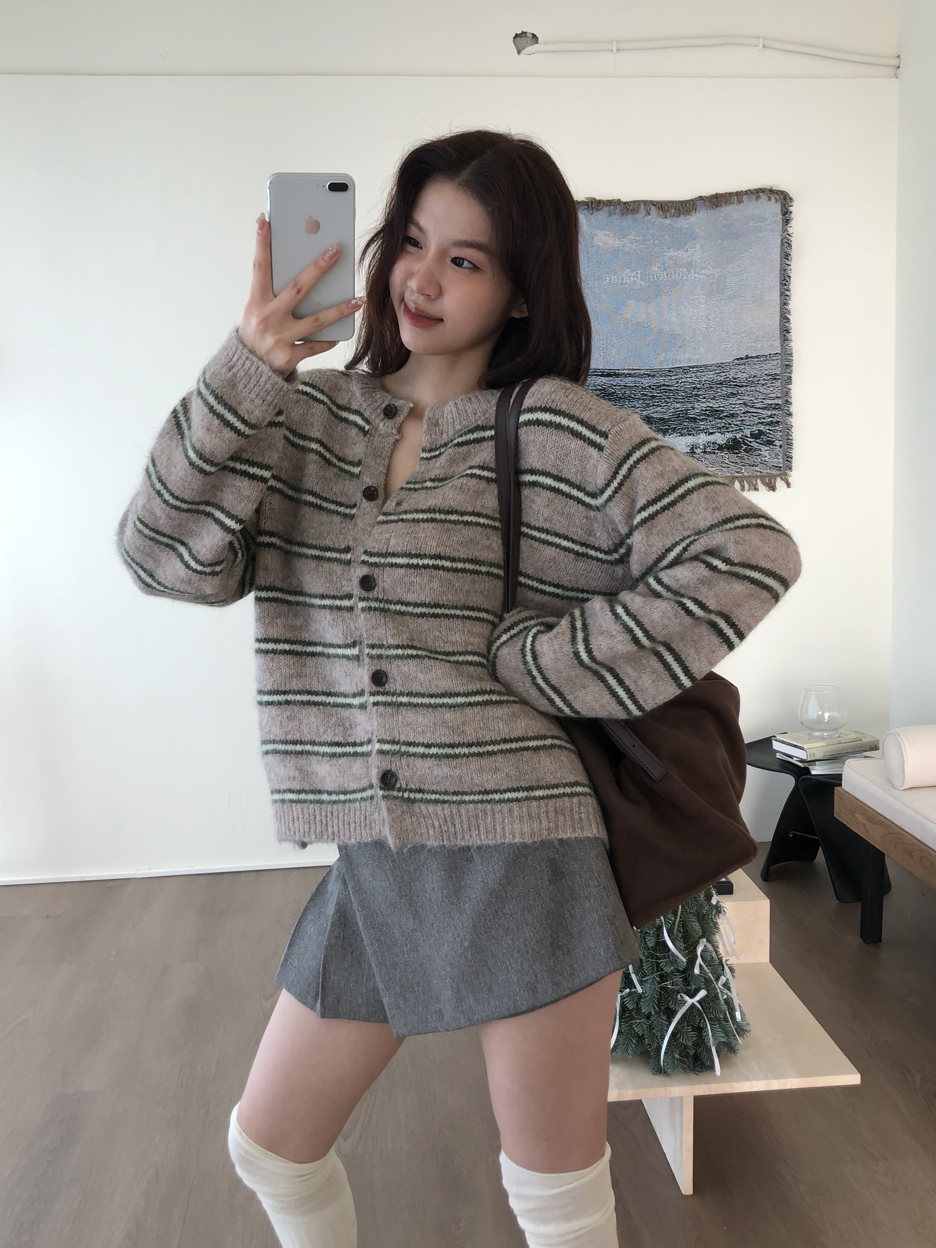 條紋暖針織外套