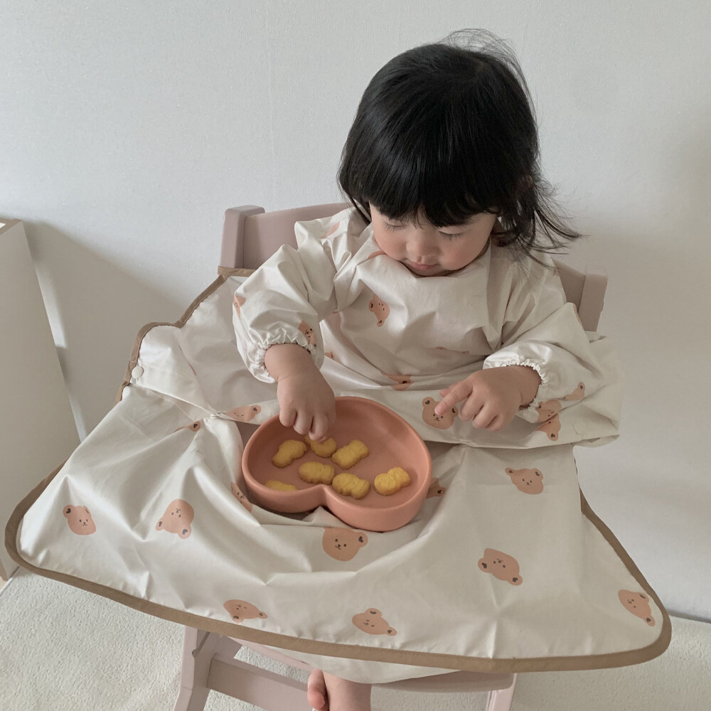 KR DOT TO DOT ANIMAL FRIENDS 防水長袖特長圍兜｜ 3色